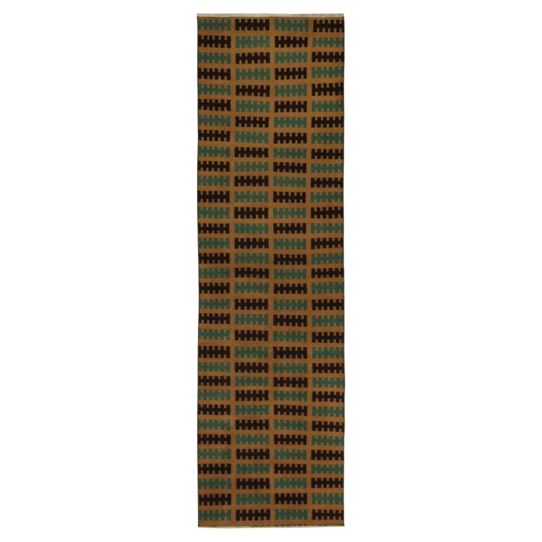 Vintage Zeki Müren Runner in Ochre, Teal and Black Geometric Pattern ...