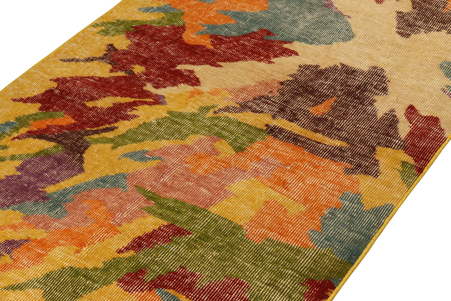 Hand-Knotted Vintage Zeki Muren runner in Polychromatic Abstract Pattern, by Rug & Kilim For Sale