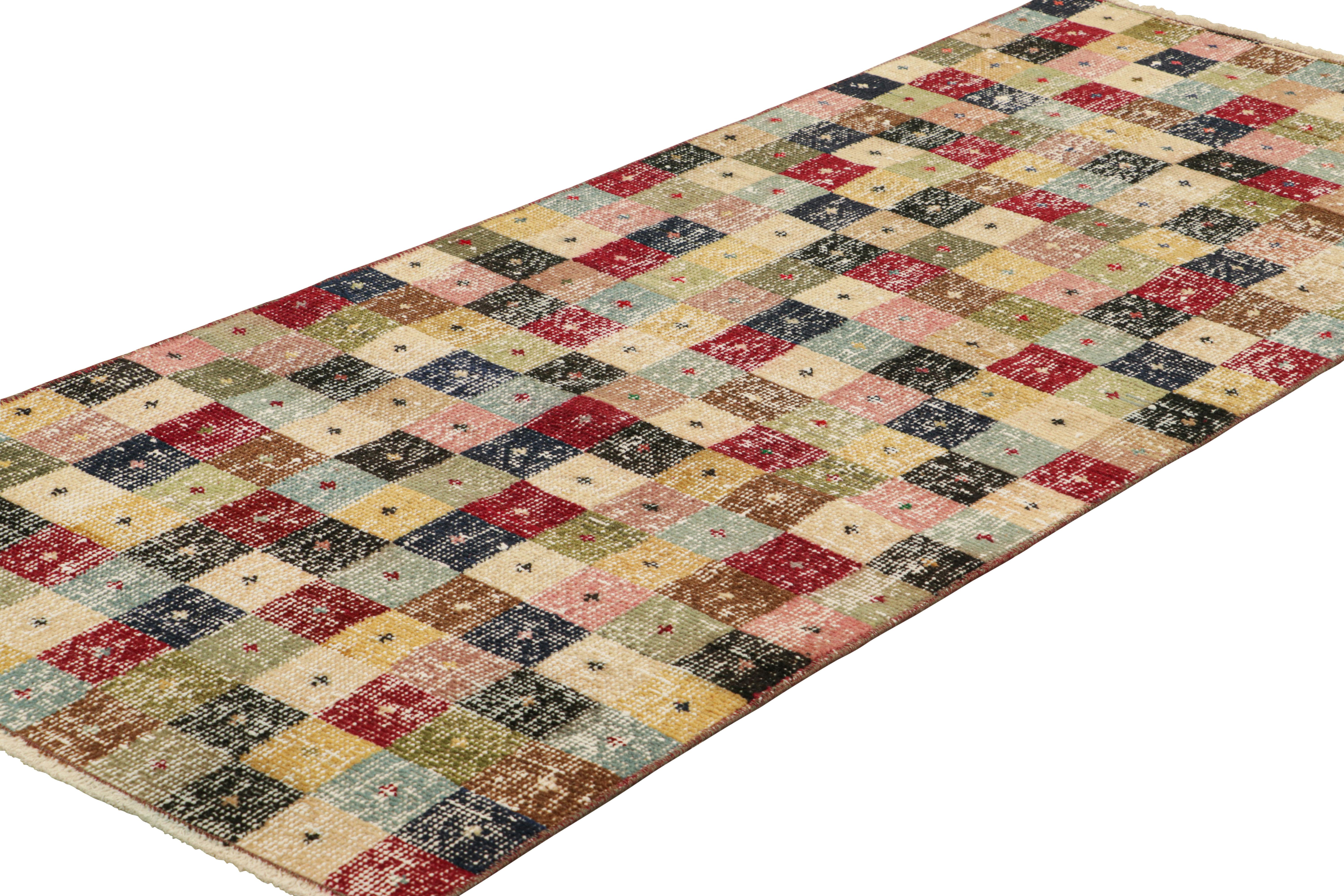 Hand-Knotted Vintage Zeki Müren Runner in Polychromatic Cubist Patterns, from Rug & Kilim For Sale