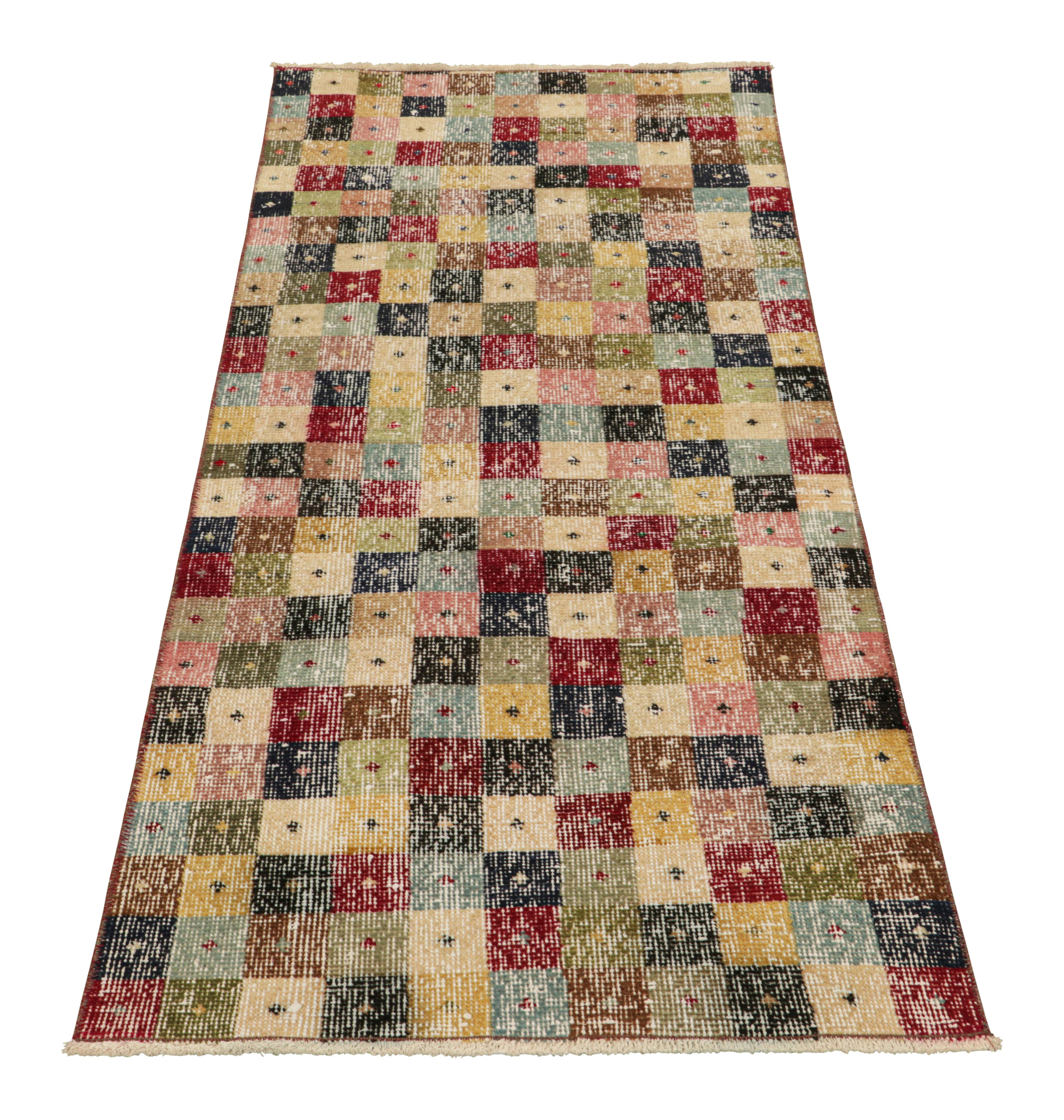 Vintage Zeki Müren Runner in Polychromatic Cubist Patterns, from Rug & Kilim In Good Condition For Sale In Long Island City, NY