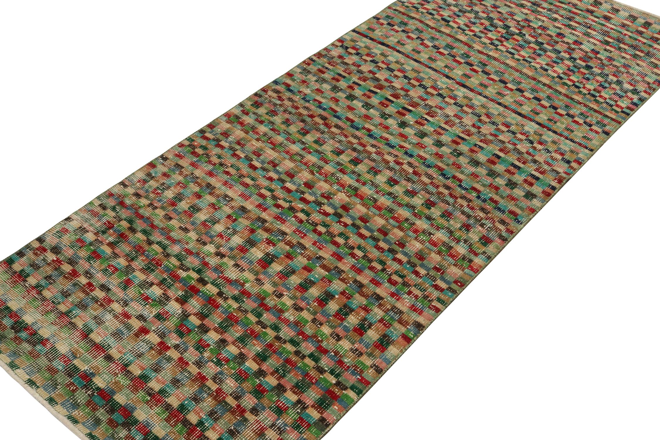This vintage 3x7 runner is a new addition to Rug & Kilim’s Mid-Century Pasha Collection. This line is a commemoration, with rare curations we believe to hail from multidisciplinary Turkish designer Zeki Müren.

Further on the Design:

This