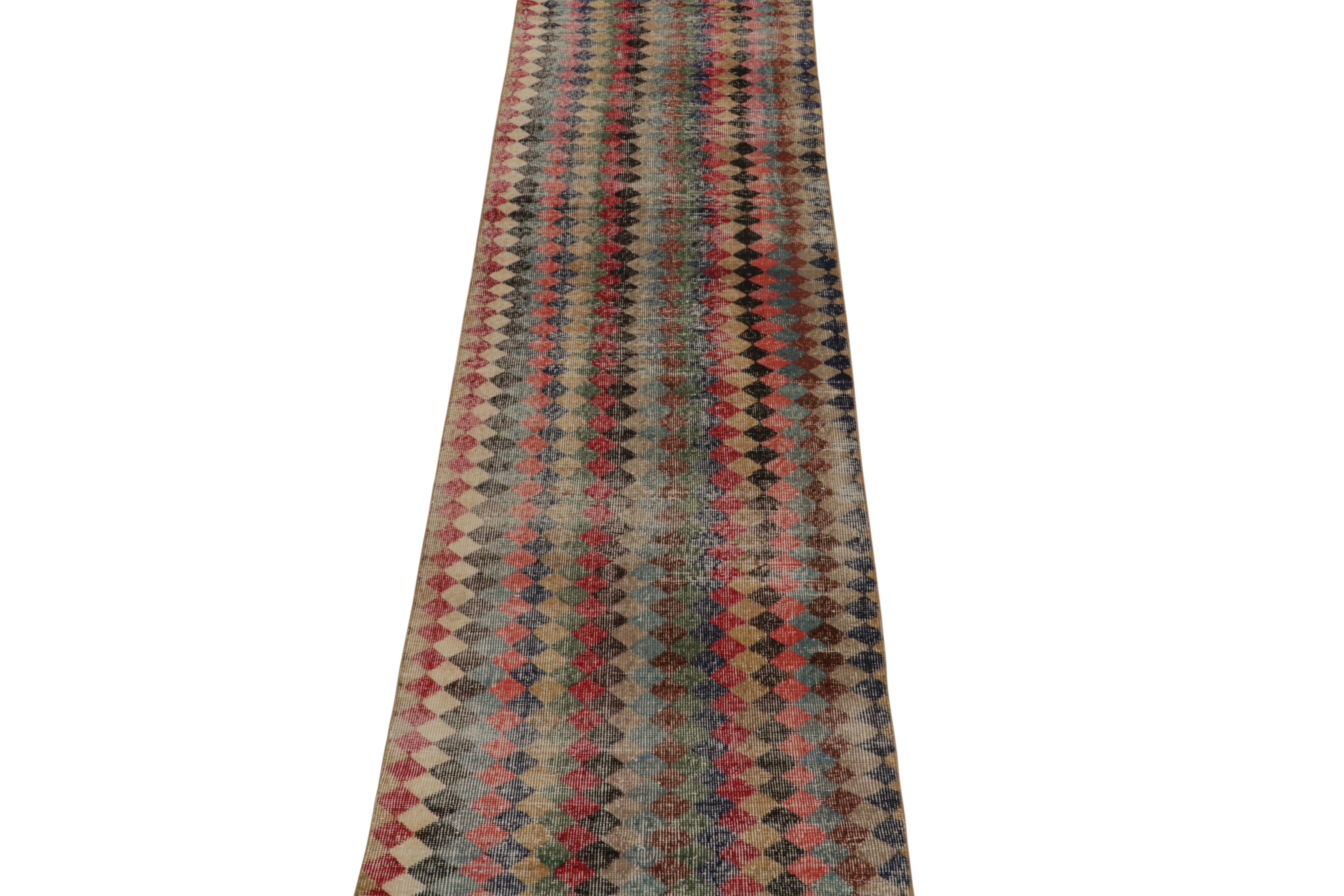 This vintage 3x10 runner is a new addition to Rug & Kilim’s Mid-Century Pasha Collection. This line is a commemoration, with rare curations we believe to hail from multidisciplinary Turkish designer Zeki Müren.

Further on the Design:

This