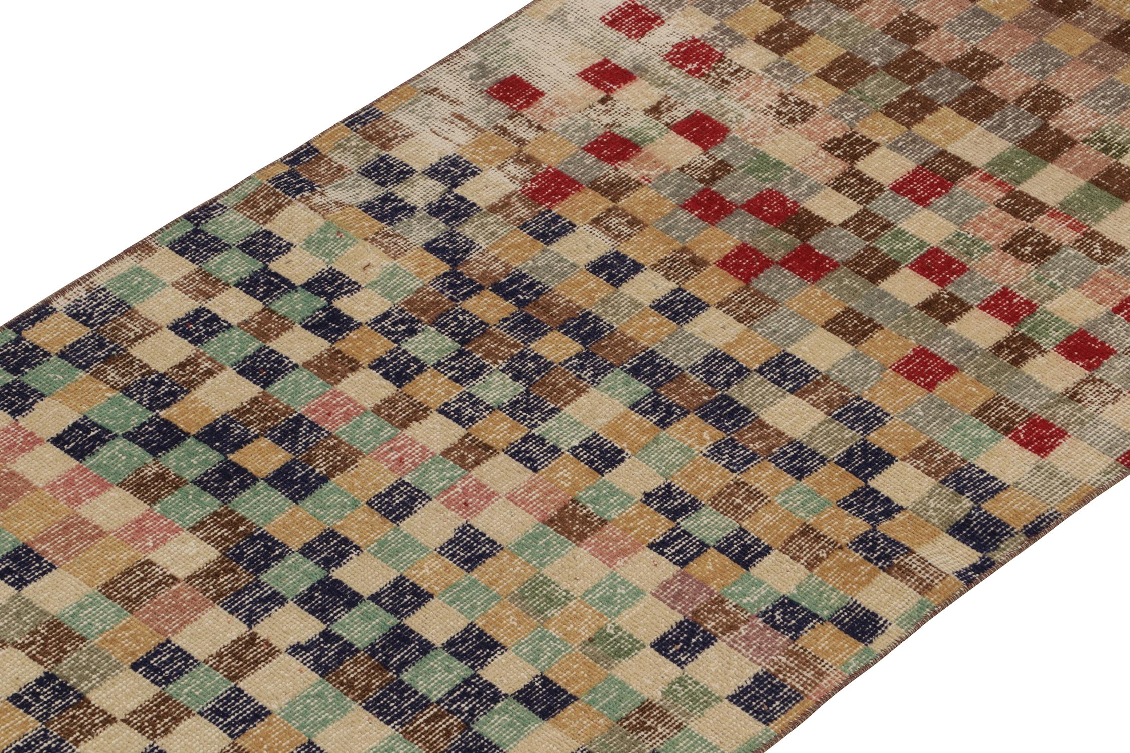 Hand-Knotted Vintage Zeki Muren Runner in Polychromatic Geometric Pattern, by Rug & Kilim For Sale