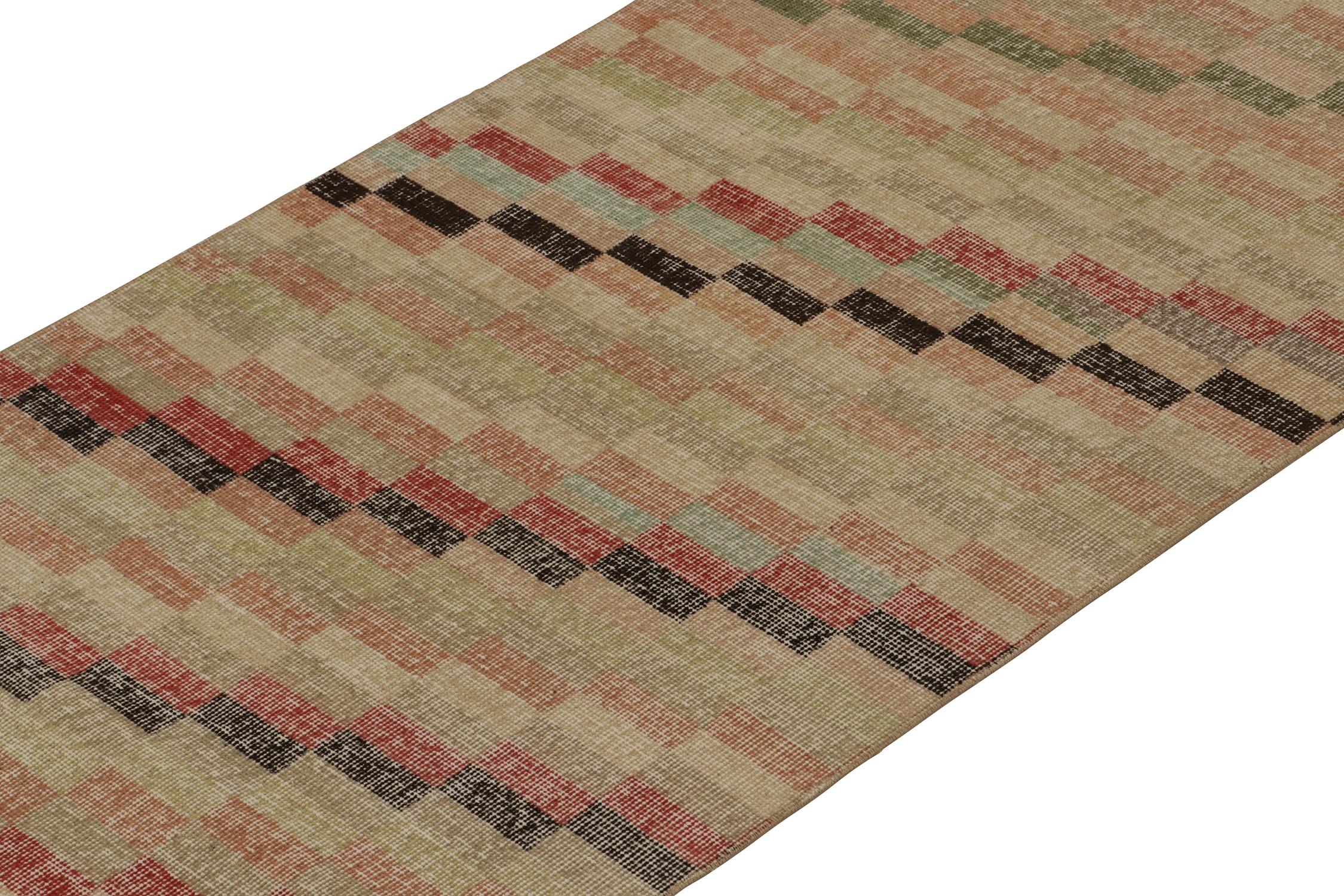 Hand-Knotted Vintage Zeki Muren runner in Polychromatic Geometric Pattern, by Rug & Kilim For Sale