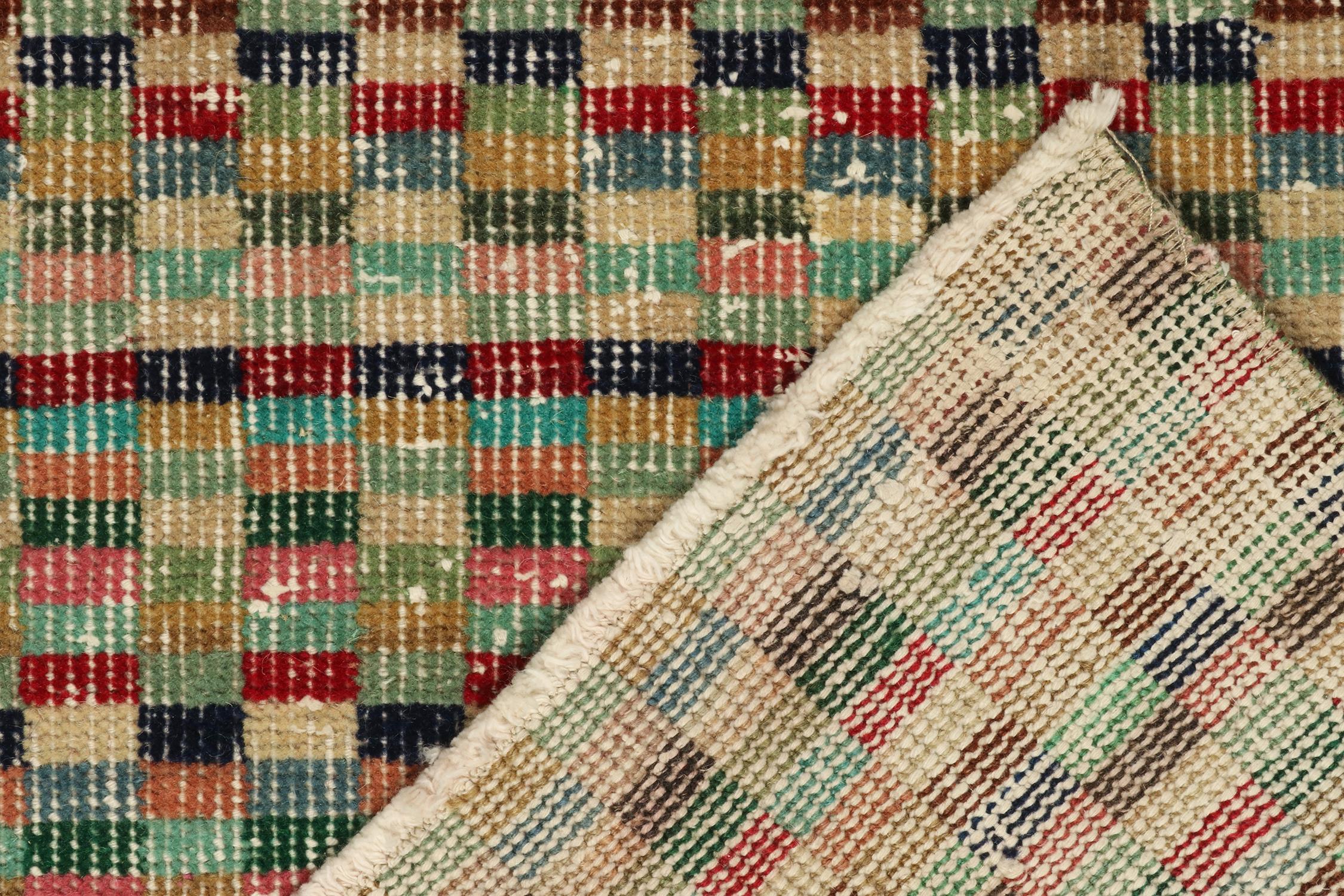 Wool Vintage Zeki Muren Runner in Polychromatic Geometric Pattern, by Rug & Kilim For Sale