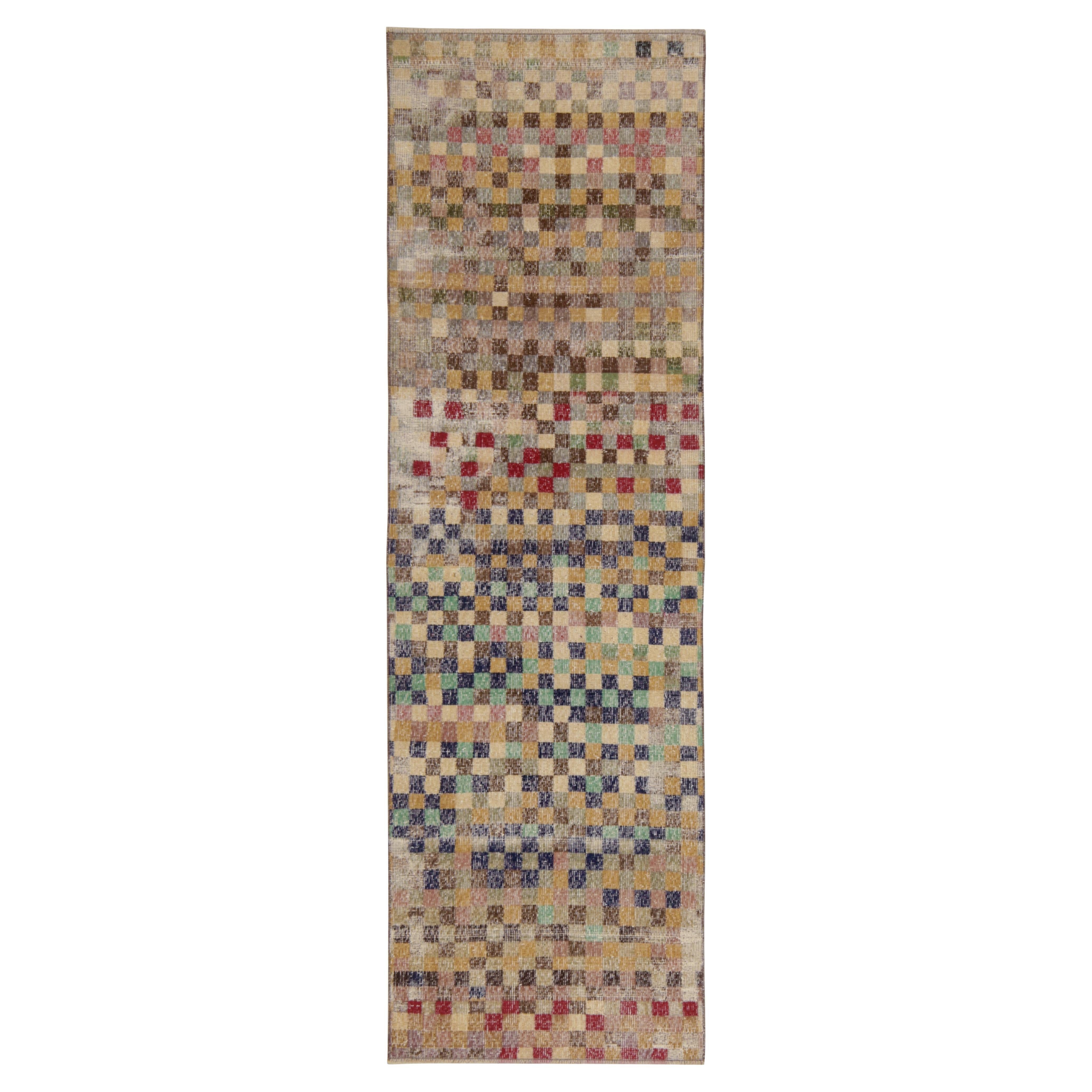 Vintage Zeki Muren Runner in Polychromatic Geometric Pattern, by Rug & Kilim For Sale