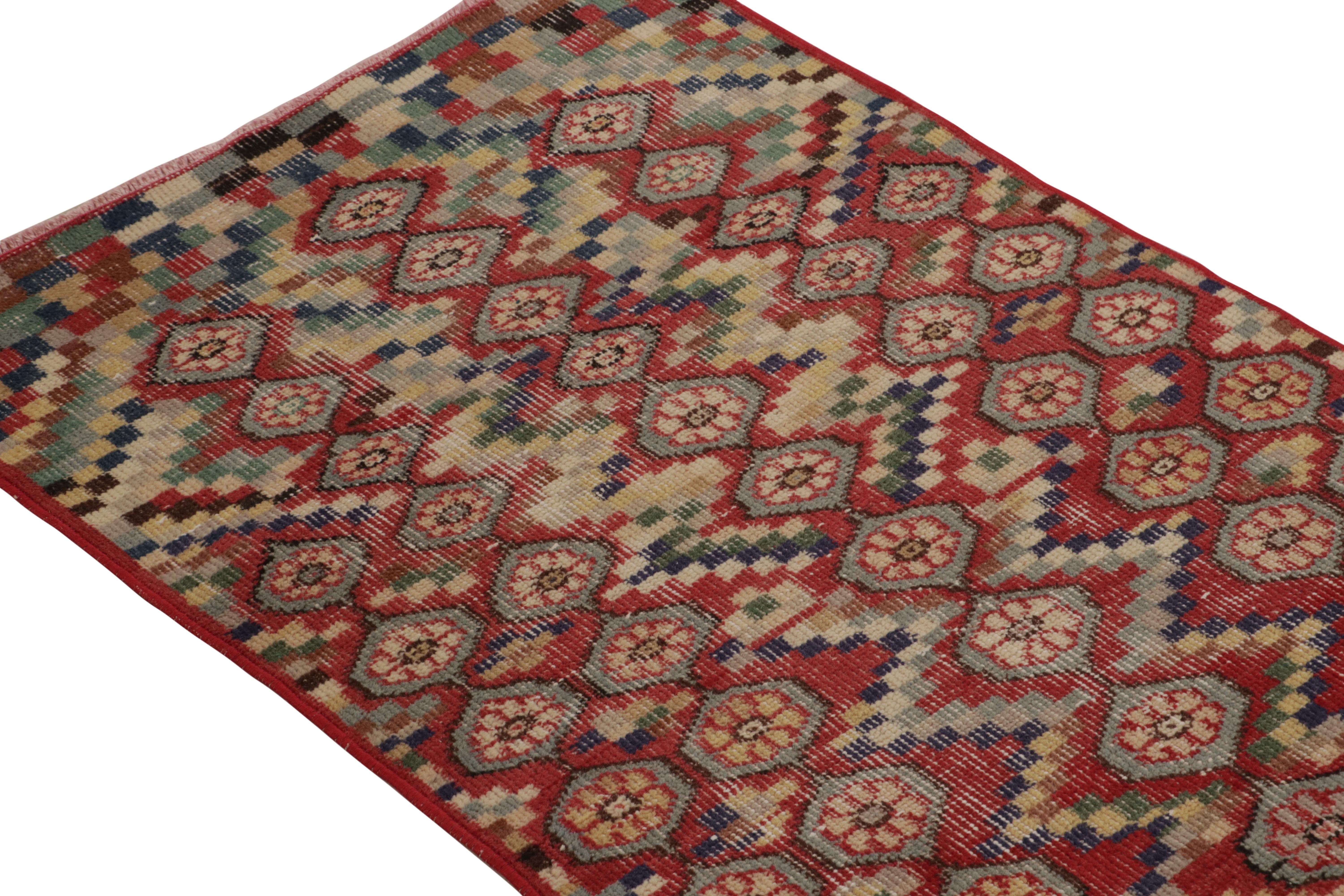 Vintage Zeki Müren runner in Red with Blue Geometric Pattern, by Rug & Kilim In Good Condition For Sale In Long Island City, NY