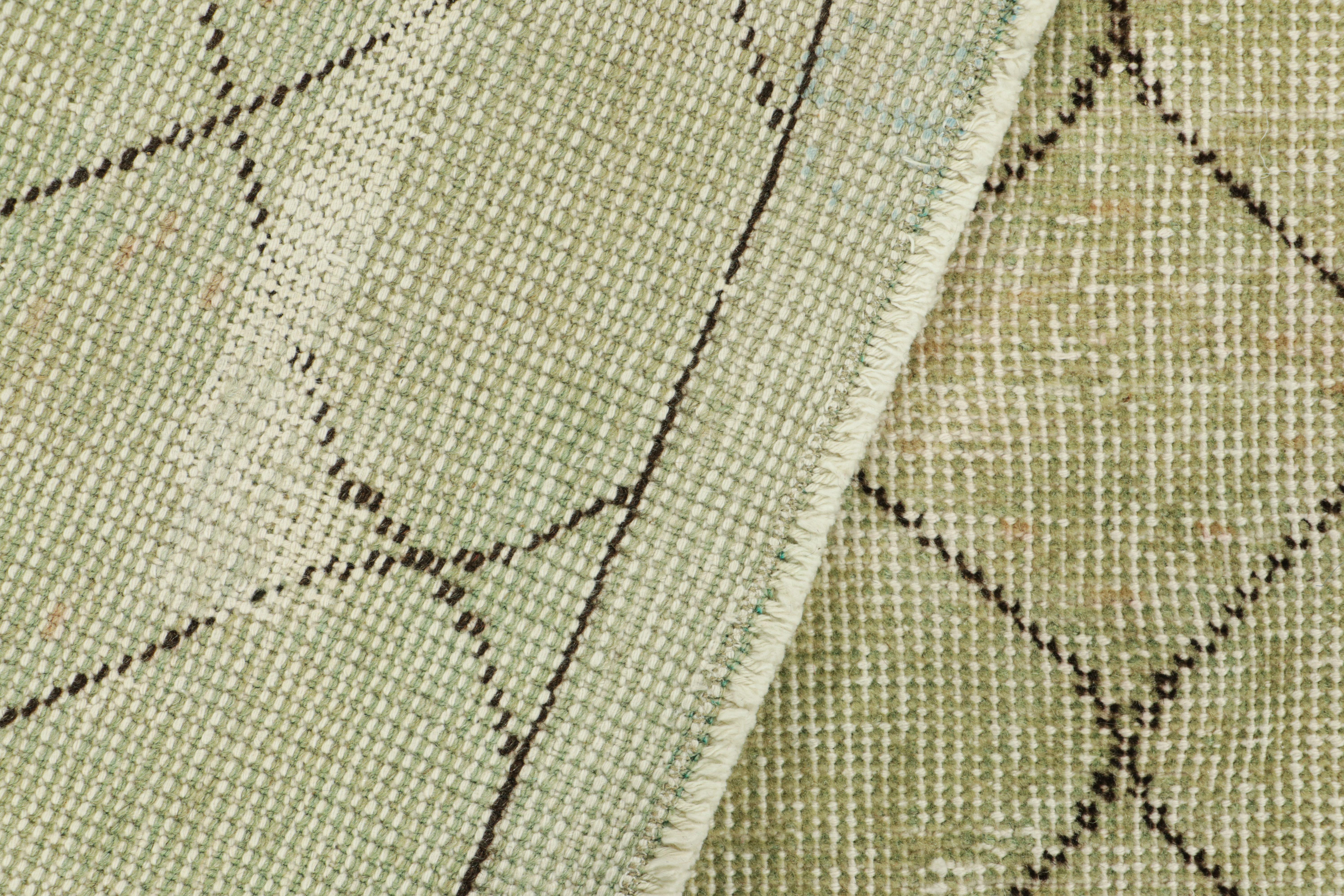 Wool Vintage Zeki Müren Runner in Sage Green with Geometric Patterns from Rug & Kilim For Sale