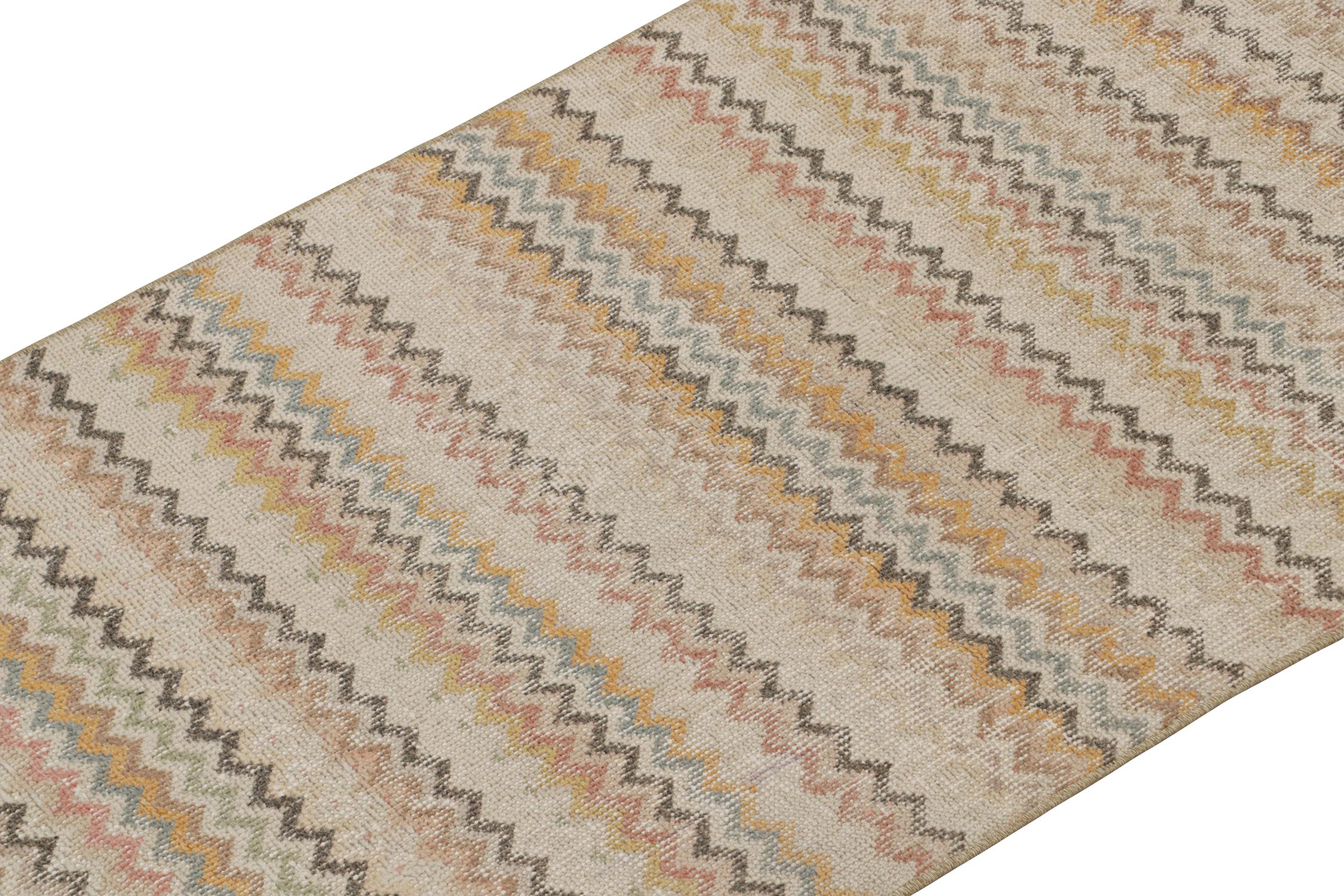 Hand-Knotted Vintage Zeki Müren Runner in Taupe with Polychromatic Chevrons by Rug & Kilim For Sale