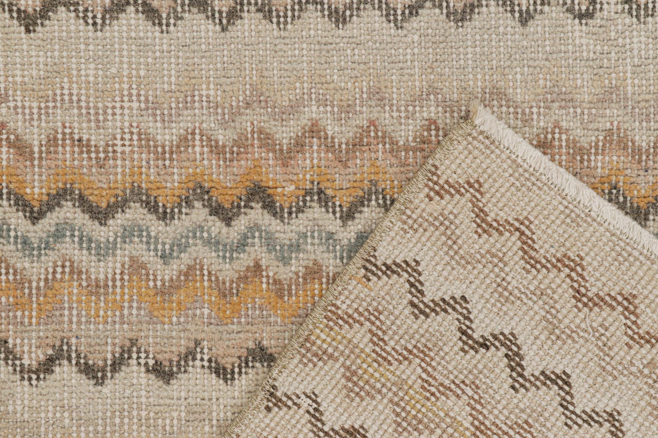 Wool Vintage Zeki Müren Runner in Taupe with Polychromatic Chevrons by Rug & Kilim For Sale