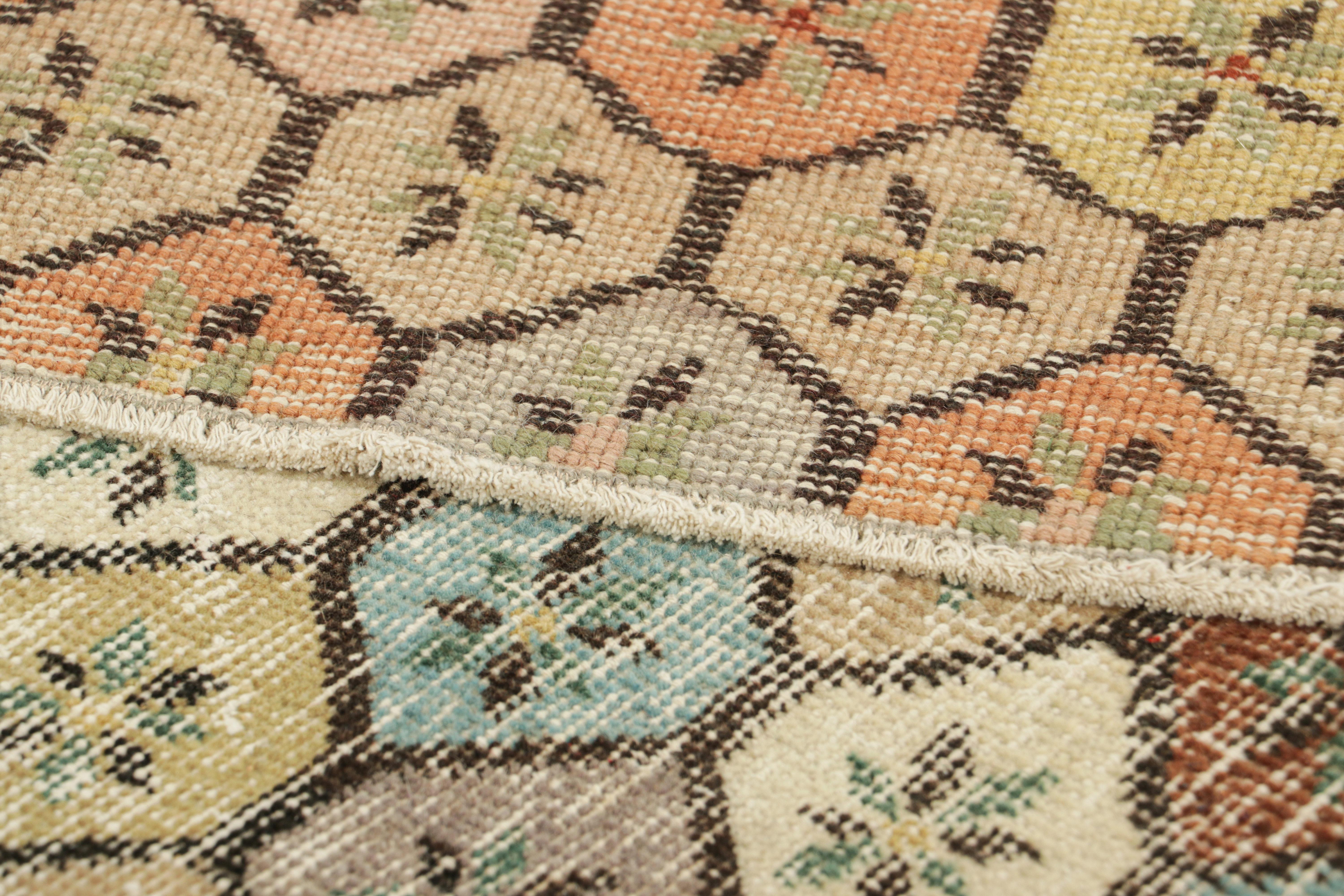 Wool Vintage Zeki Müren Runner Rug in Beige-Brown with Geometric Pattern Rug & Kilim For Sale