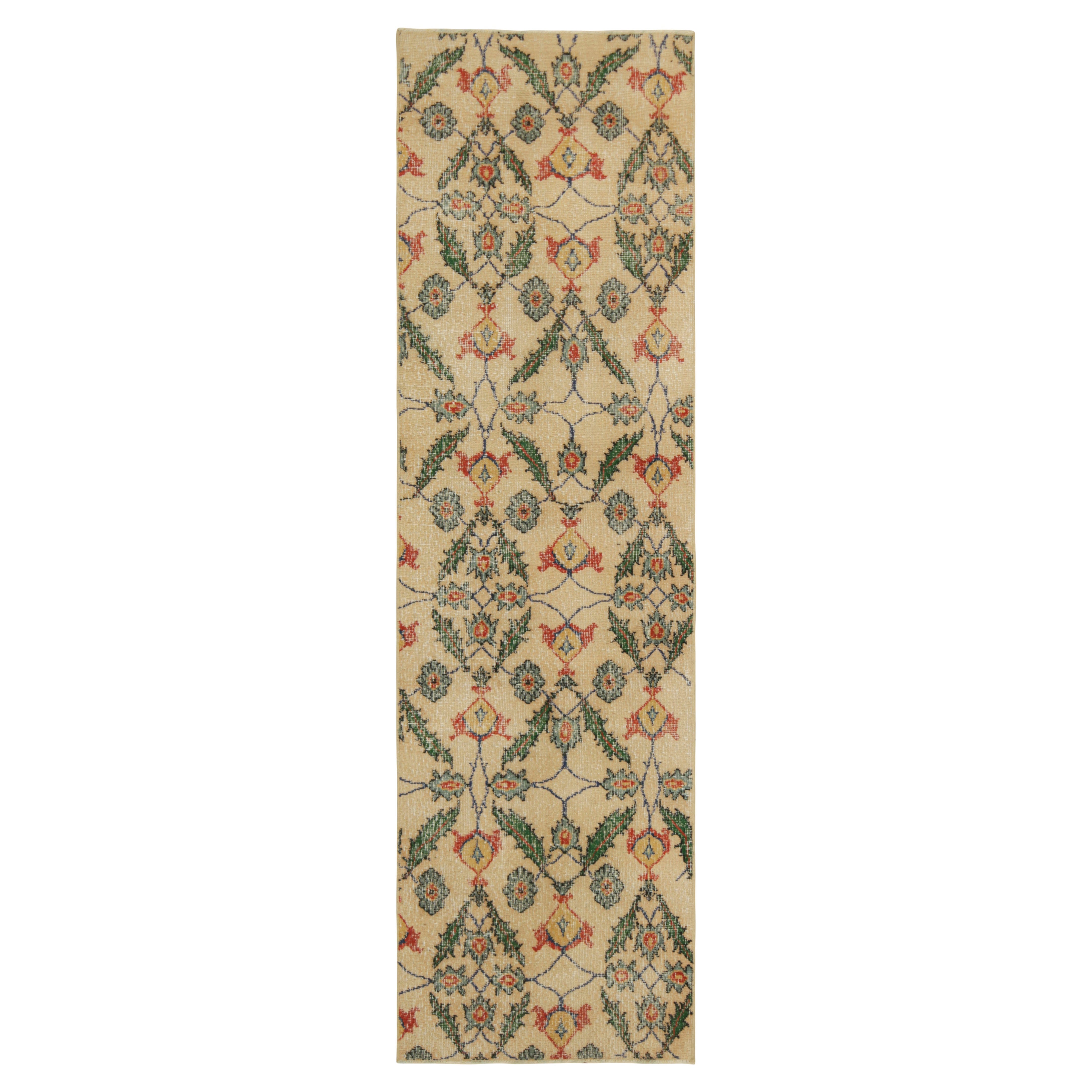 Vintage Zeki Müren Läufer in Beige mit polychromen Blumenmustern  Teppich