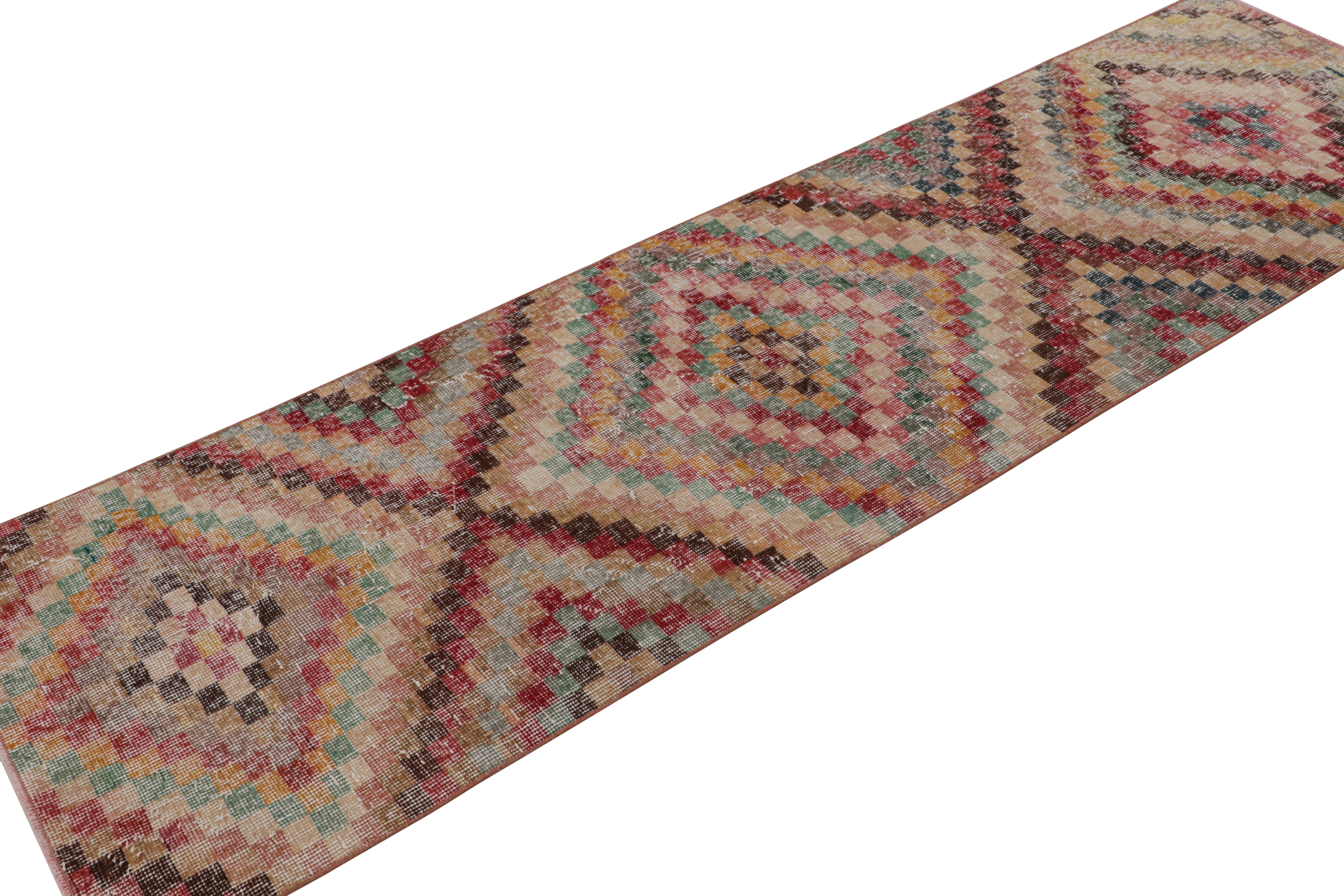 Handknotted in wool, this 2x8 vintage runner originates from Turkey, circa 1960-1970, and is believed to be among the works of mid-century designer Zeki Múren. 

On the Design:

Connoisseurs will admire this vintage Zeki Múren’s design which