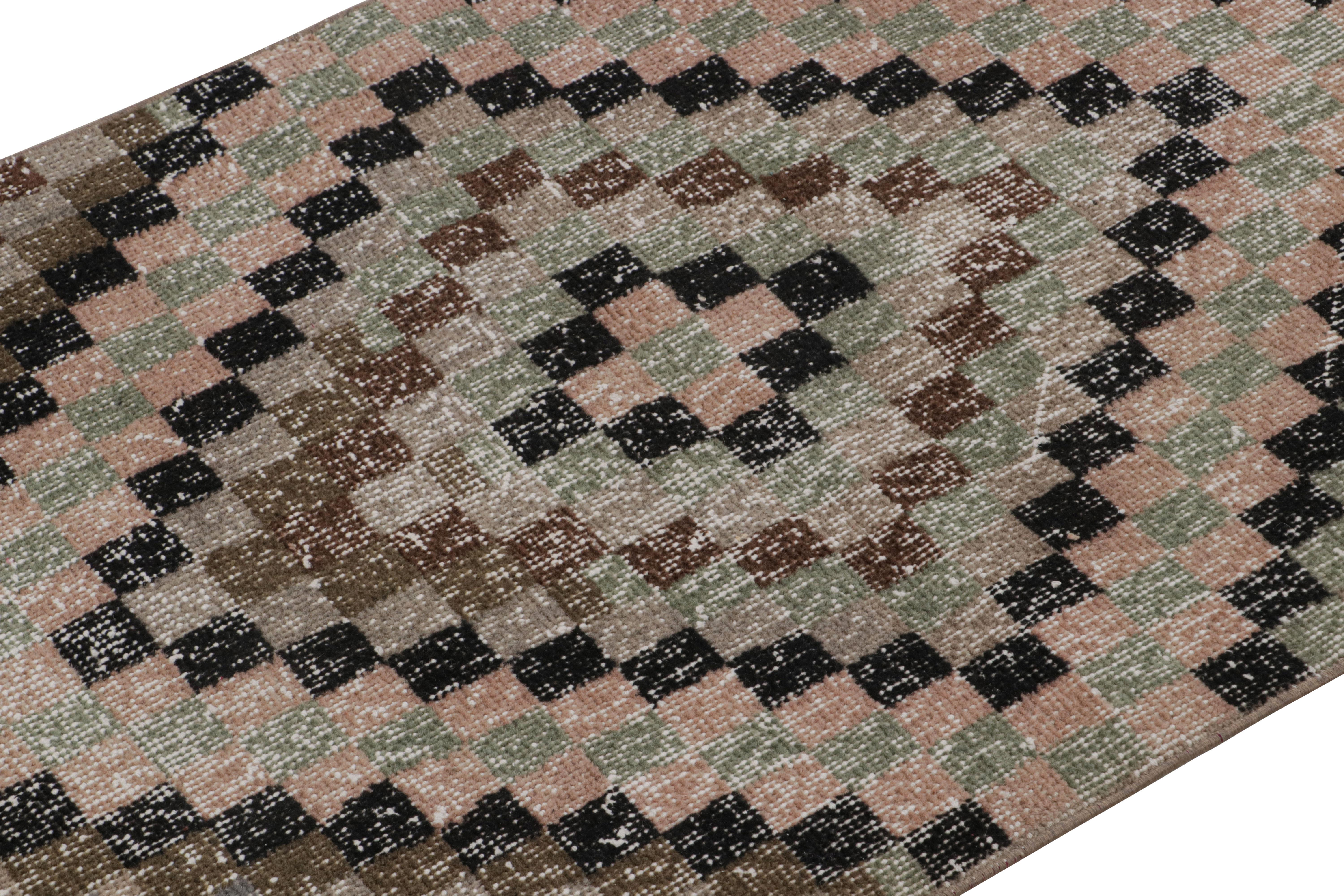 Hand-Knotted Vintage Zeki Müren Runner Rug in Polychrome Geometric Pattern, from Rug & Kilim For Sale
