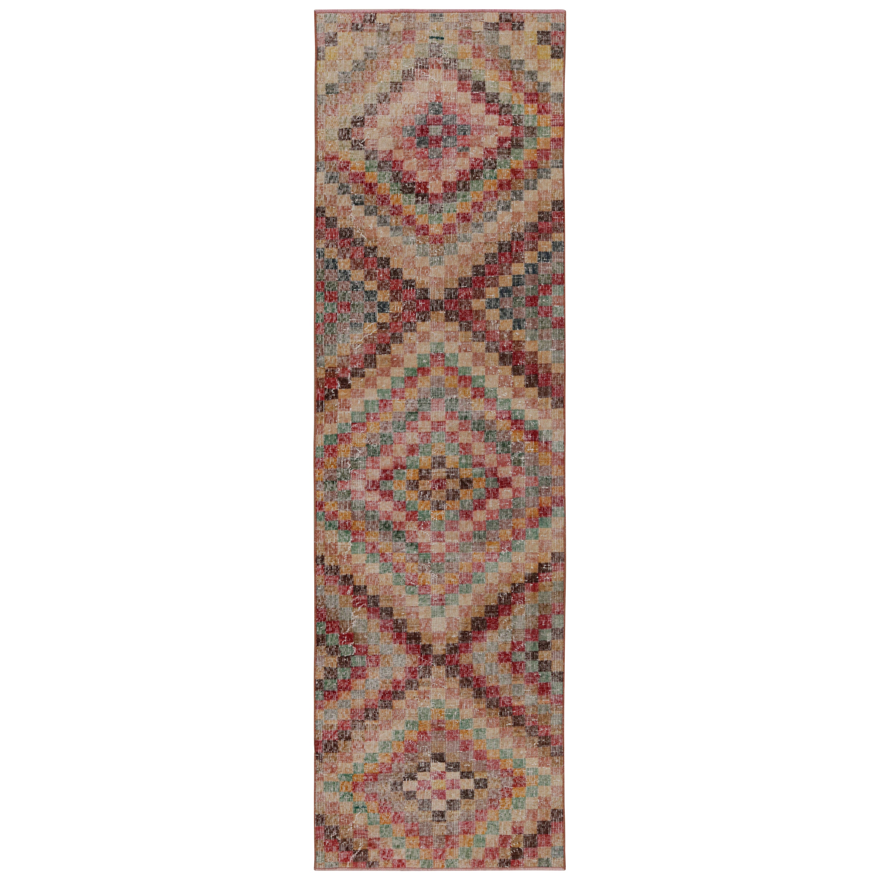 Vintage Zeki Müren Runner Rug in Polychrome Geometric Pattern, from Rug & Kilim