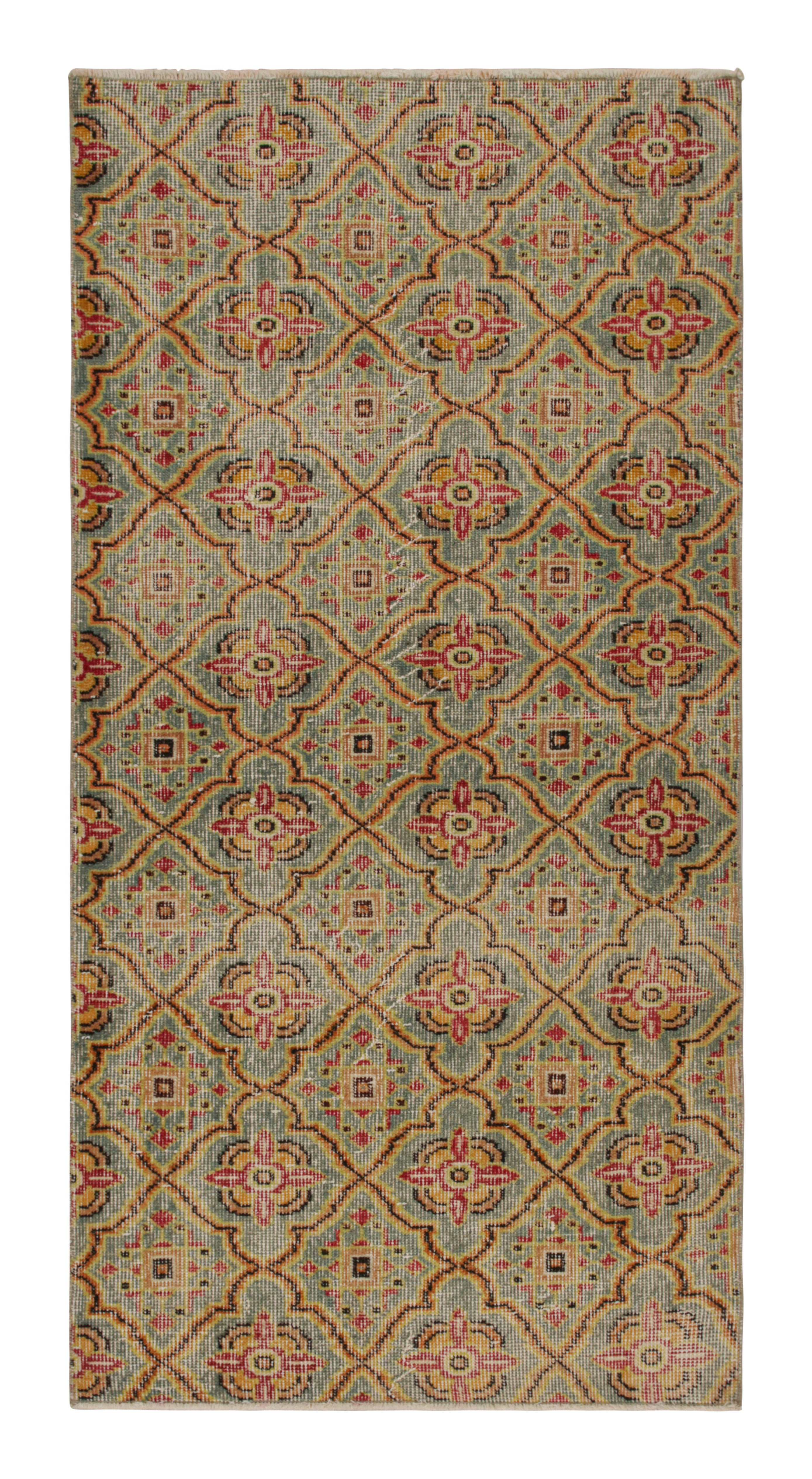 Vintage Zeki Müren Läufer in Teal mit Spaliermuster, von Rug & Kilim im Angebot