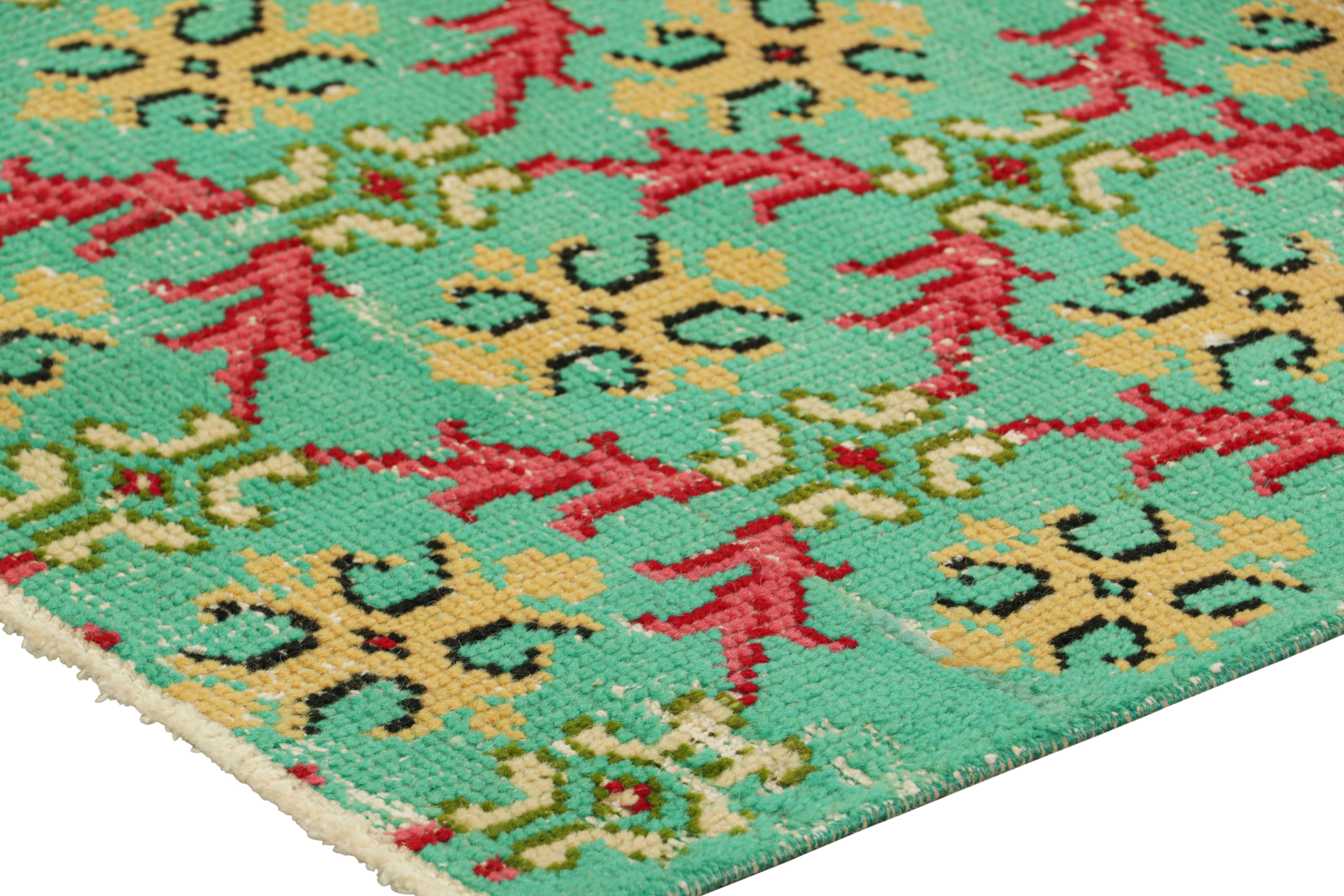 Vintage Zeki Müren Läufer in Türkis mit floralem Muster, von Rug & Kilim (Mitte des 20. Jahrhunderts) im Angebot