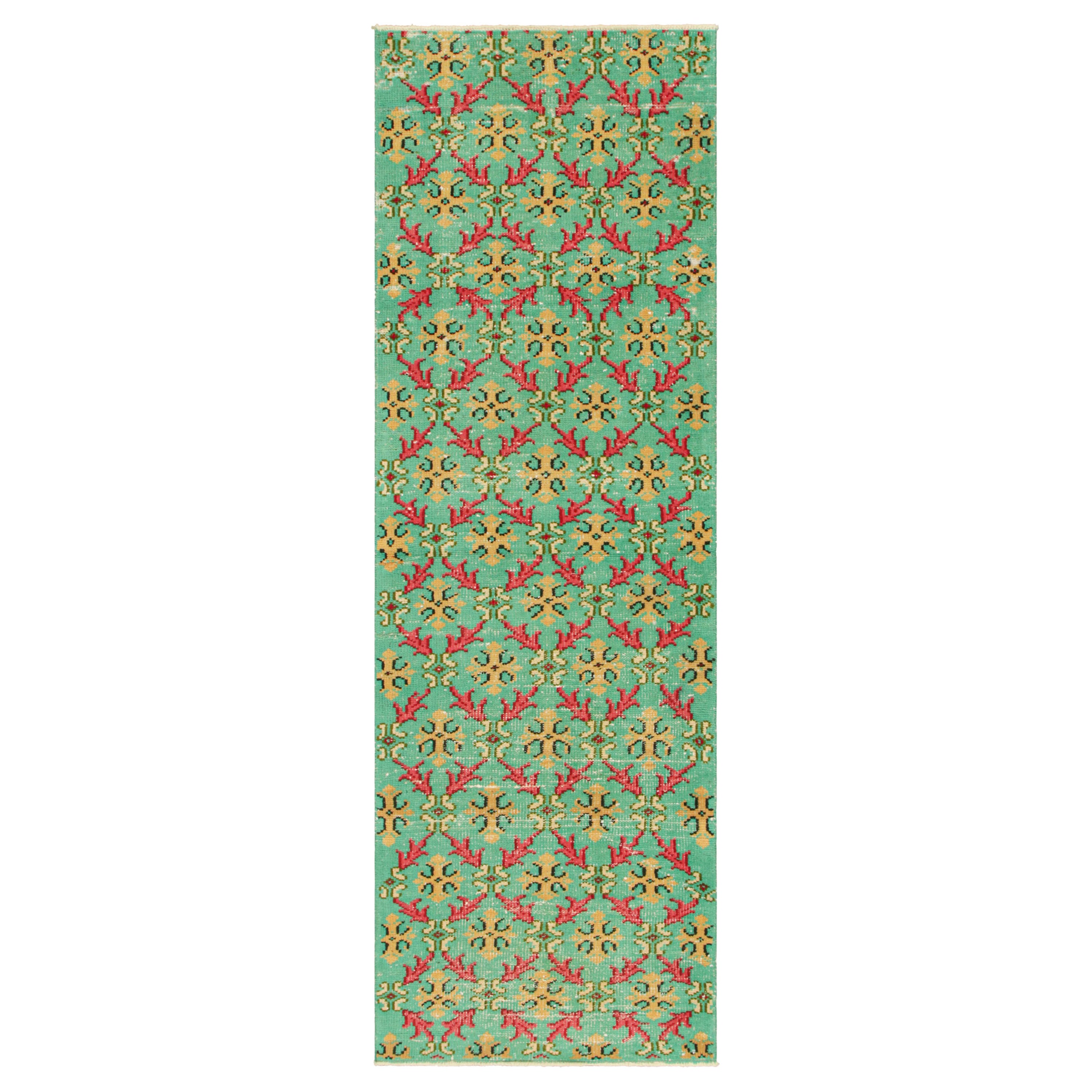 Vintage Zeki Müren Läufer in Türkis mit floralem Muster, von Rug & Kilim im Angebot