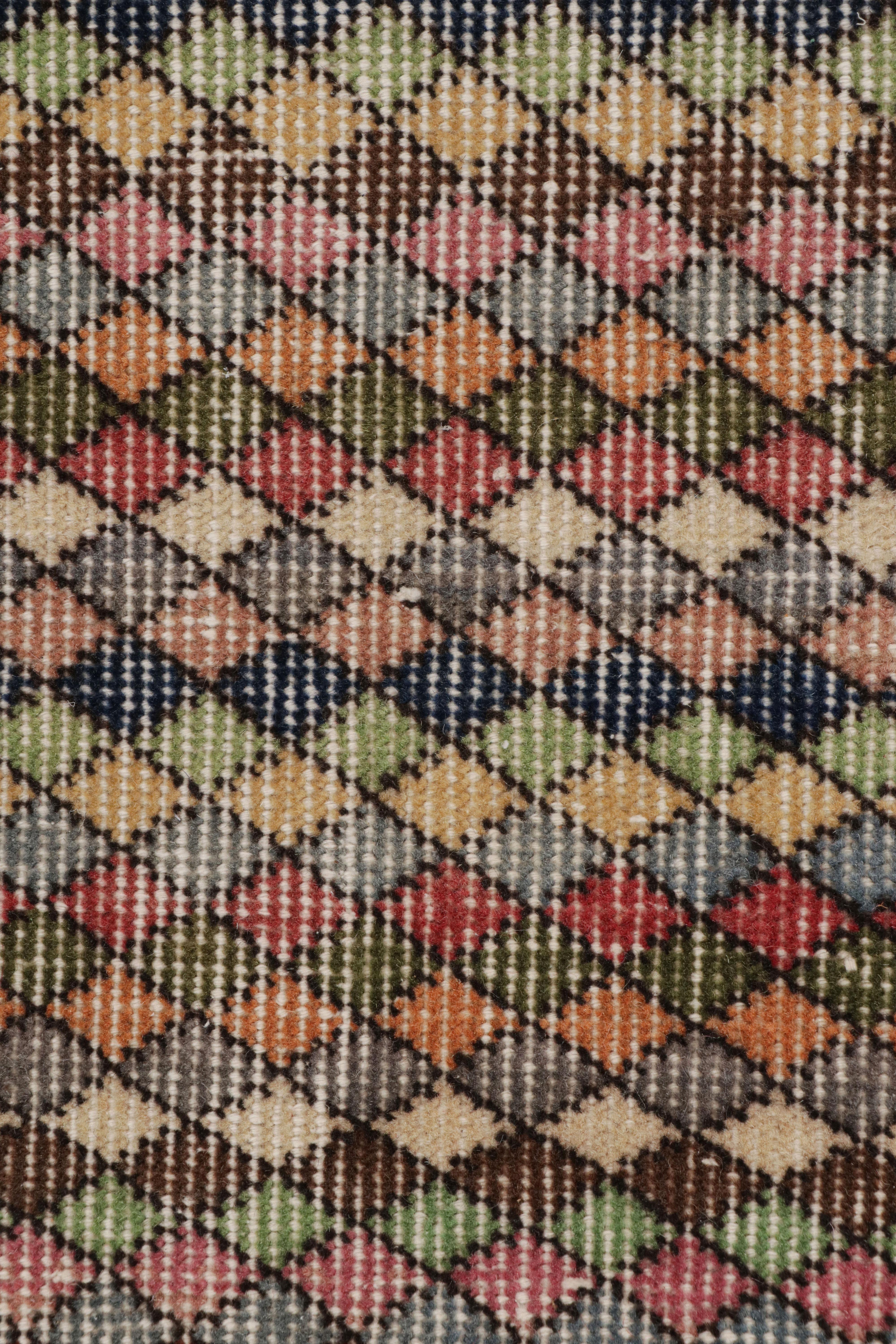 Aubusson Vintage Zeki Müren Runner Rug with Colorful Geometric Pattern, from Rug & Kilim For Sale