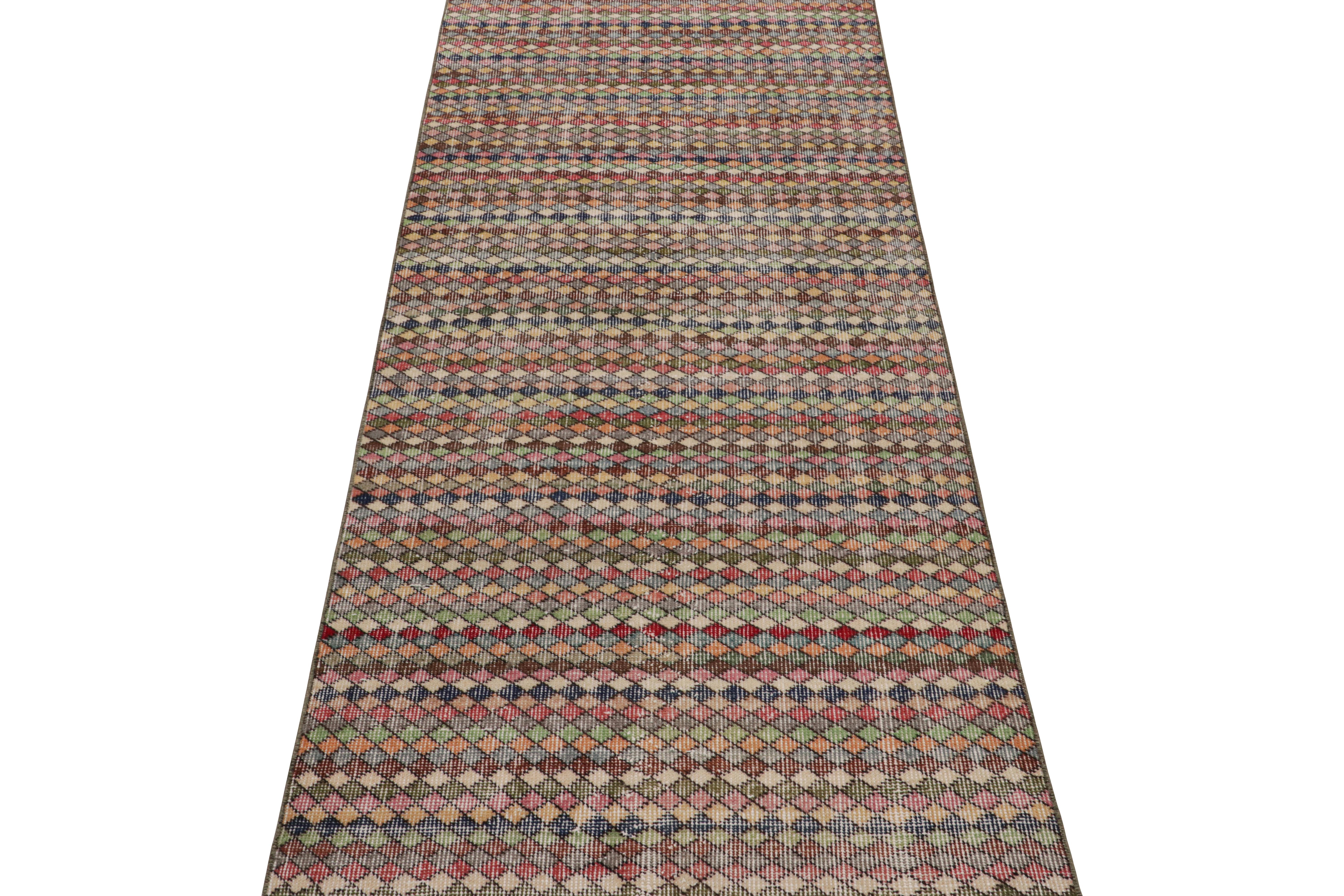 Hand-Knotted Vintage Zeki Müren Runner Rug with Colorful Geometric Pattern, from Rug & Kilim For Sale