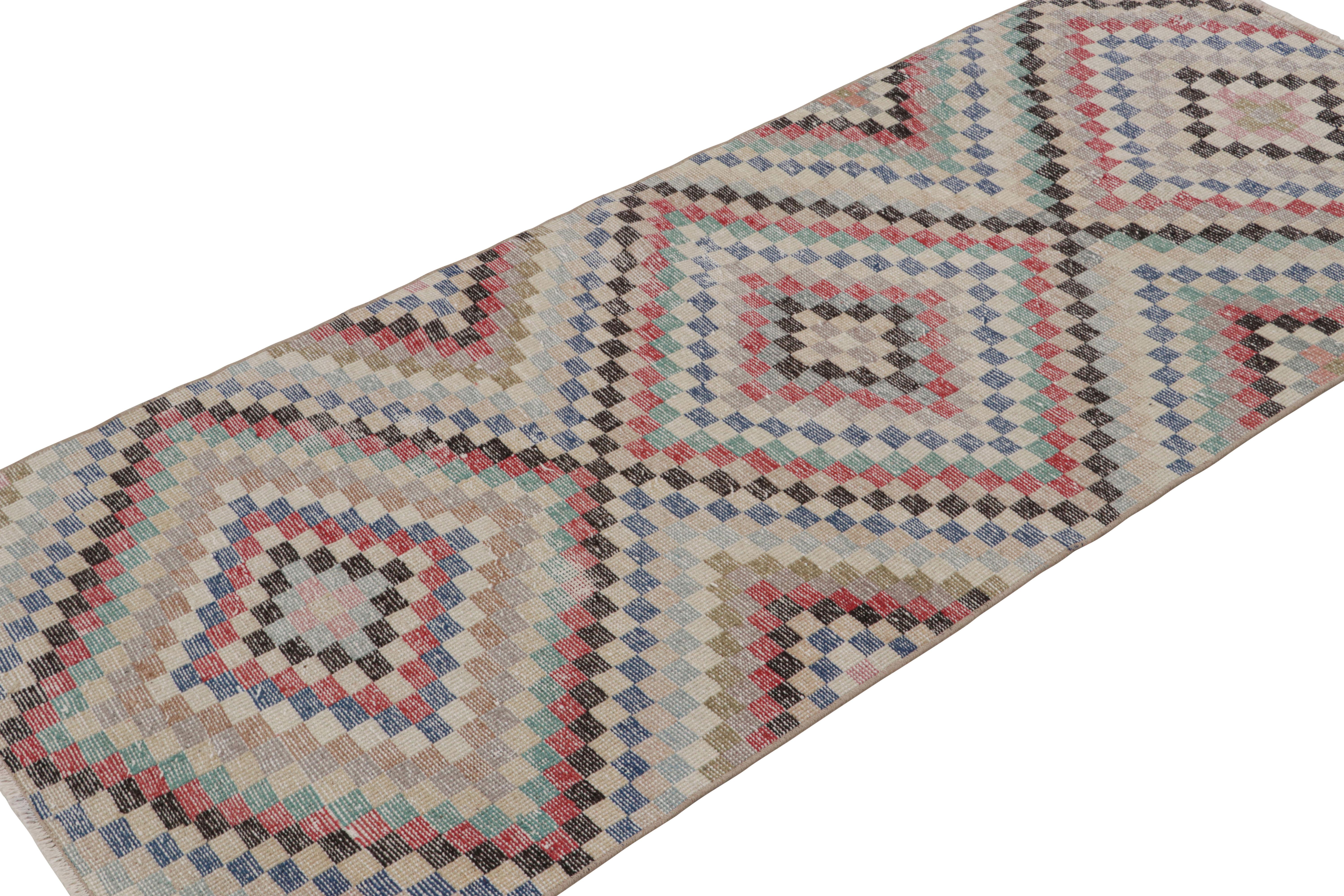 Handknotted in wool, this 3x6 vintage Art deco Zeki Múren rug originates from Turkey, circa 1960-1970 and is latest to join Rug & Kilim’s repertoire of vintage selections. 

On the Design:

Connoisseurs will admire this vintage Zeki Múren’s design