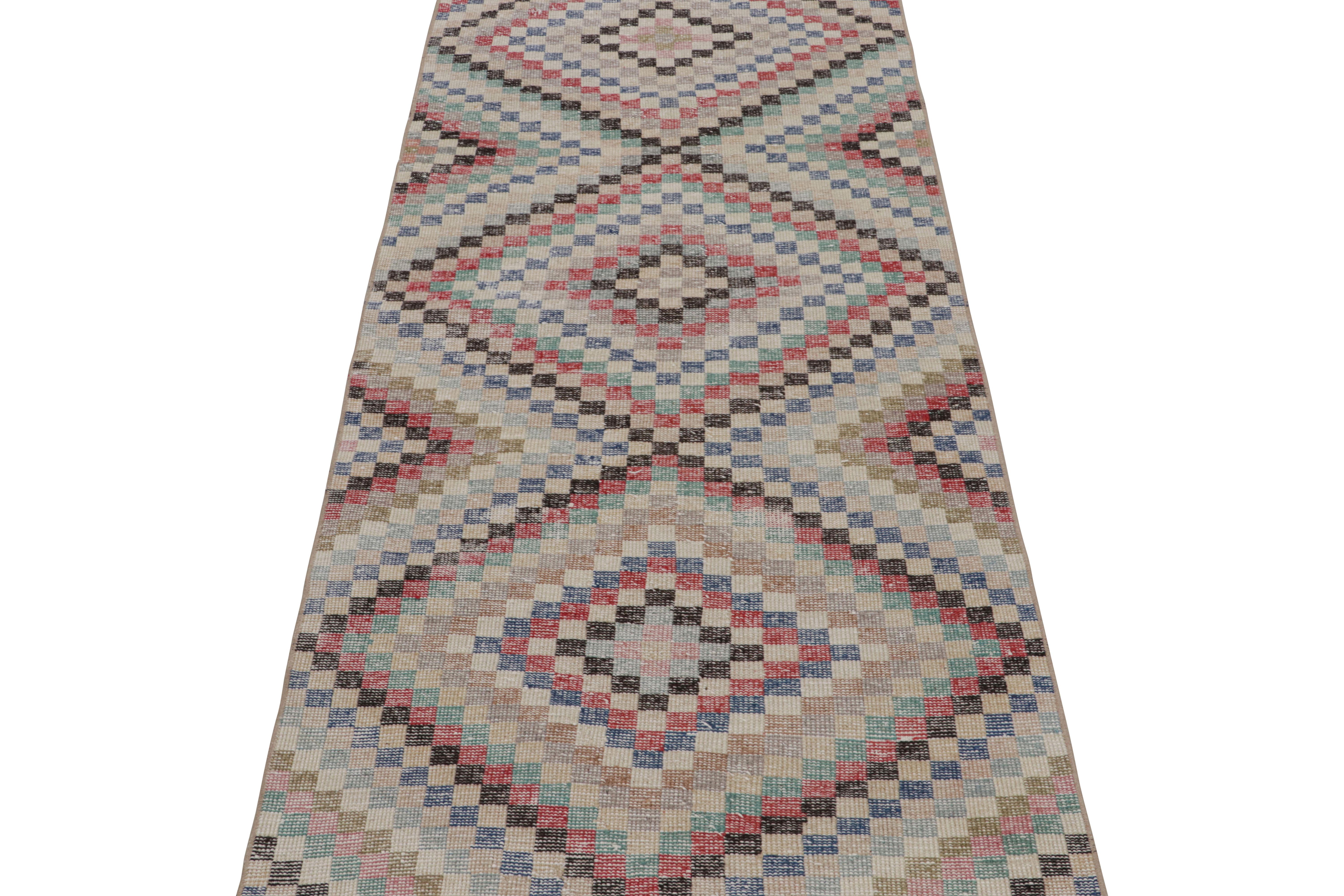 Turkish Vintage Zeki Müren Runner Rug, with Geometric Patterns, from Rug & Kilim For Sale