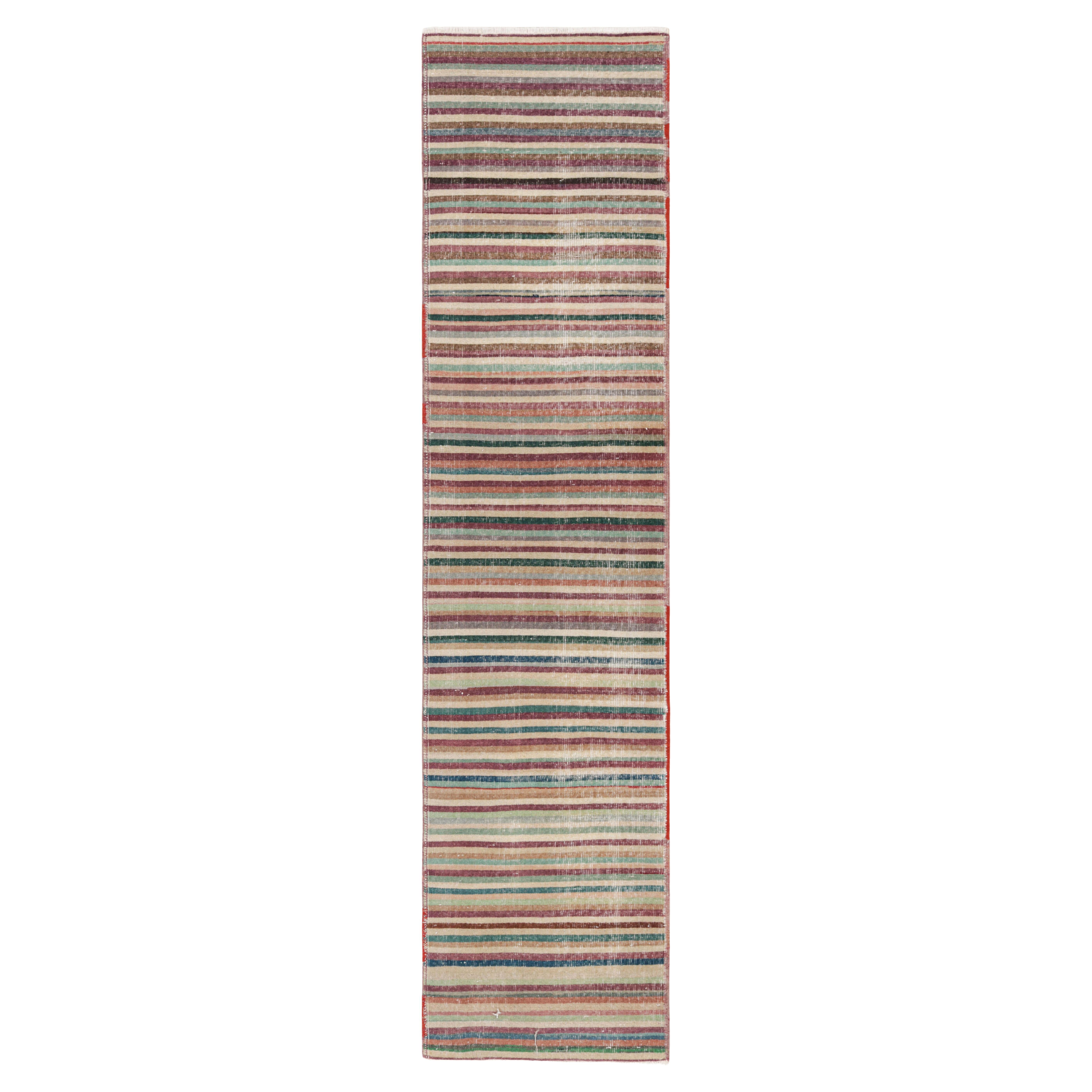 Vintage Zeki Müren Runner Rug with Polychromatic Stripes, from Rug & Kilim