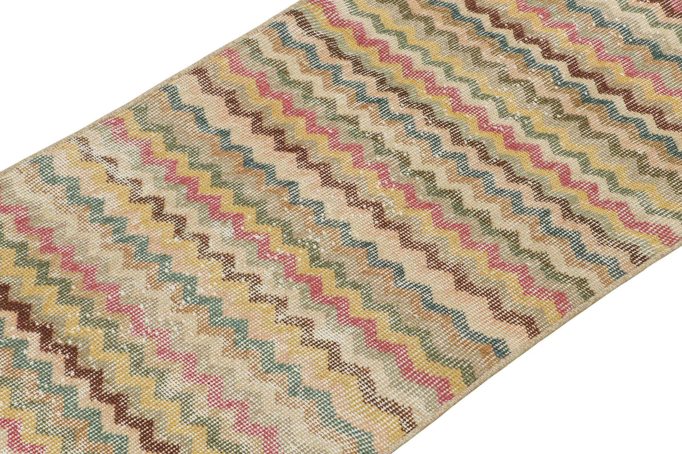 Hand-Knotted Vintage Zeki Müren Runner with Polychromatic Chevron Patterns, by Rug & Kilim For Sale