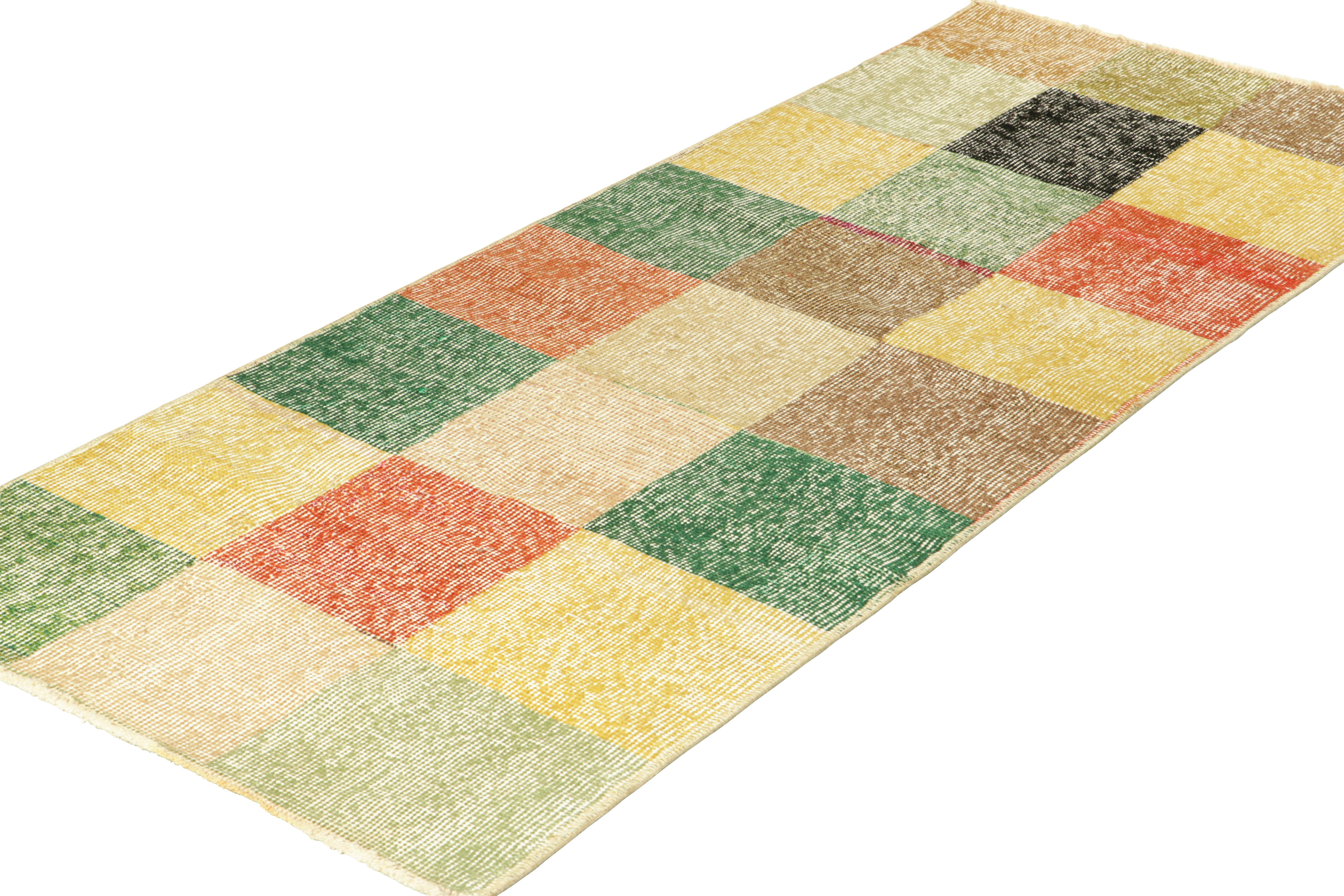 Hand-Knotted Vintage Zeki Müren Runner with Polychromatic Cubist Patterns, from Rug & Kilim For Sale