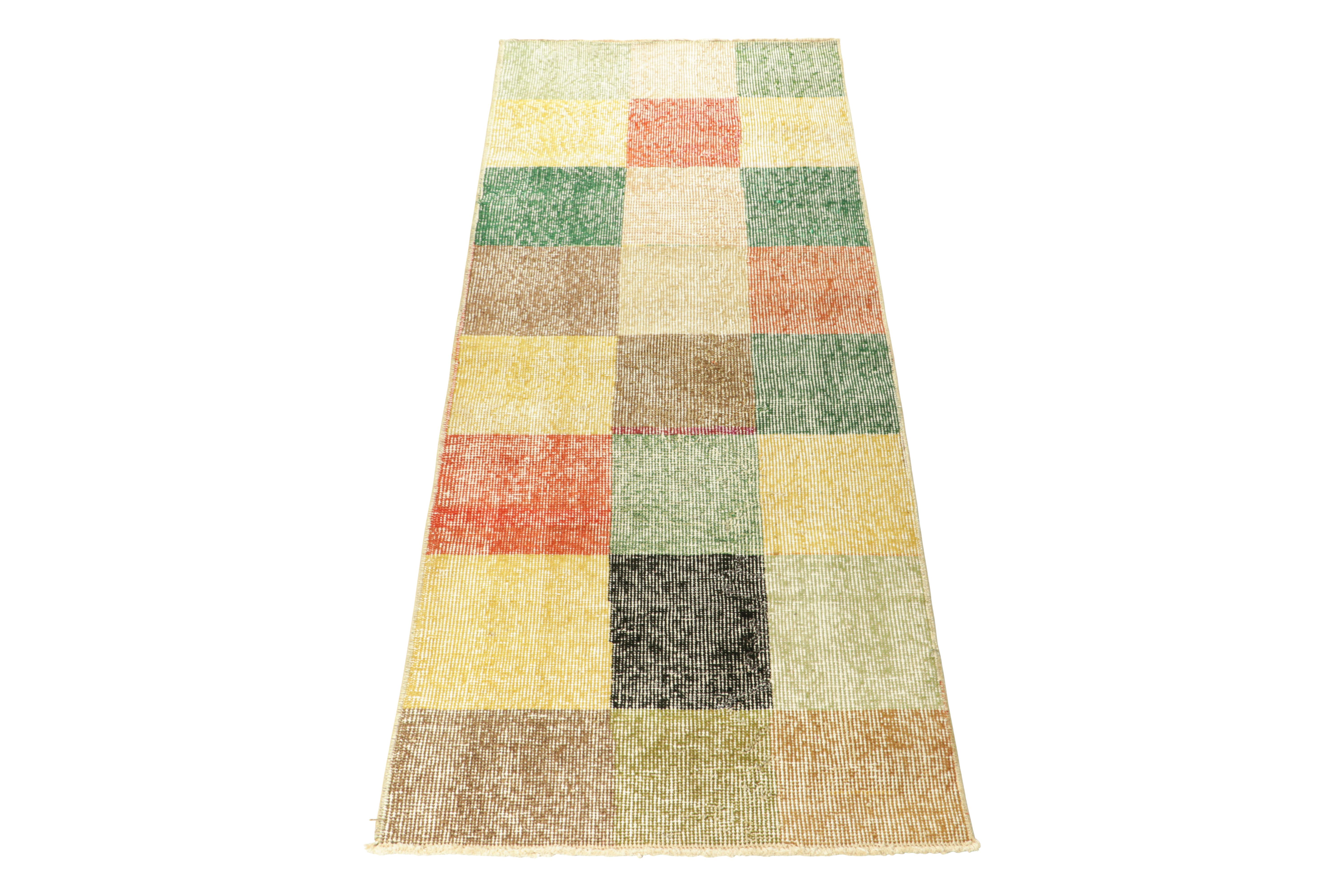 Vintage Zeki Müren Runner with Polychromatic Cubist Patterns, from Rug & Kilim In Good Condition For Sale In Long Island City, NY