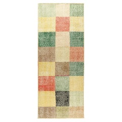 Vintage Zeki Müren Runner with Polychromatic Cubist Patterns, from Rug & Kilim