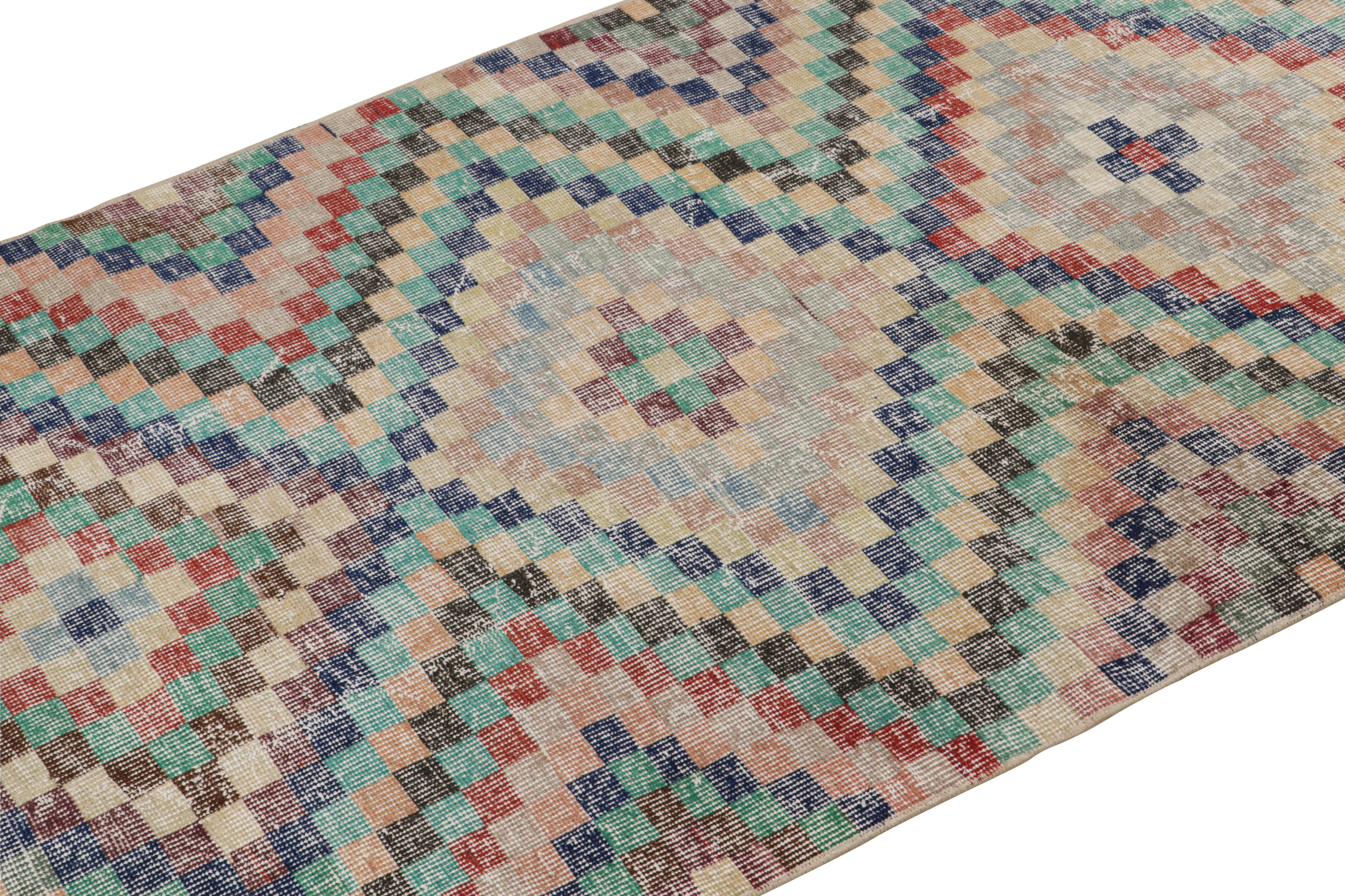 Hand-Knotted Vintage Zeki Müren Runner with Polychromatic Geometric Patterns from Rug & Kilim For Sale