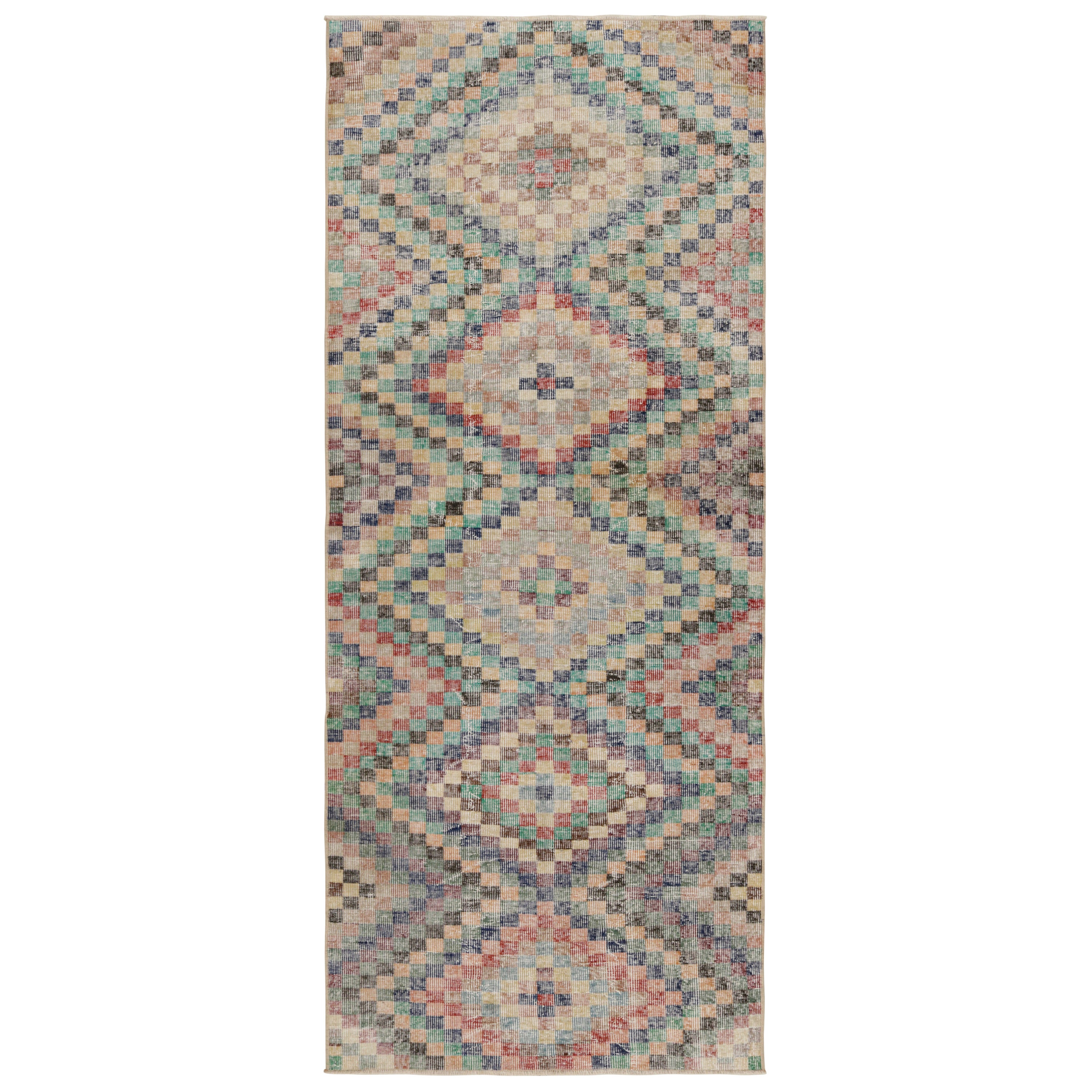 Vintage Zeki Müren Runner with Polychromatic Geometric Patterns from Rug & Kilim