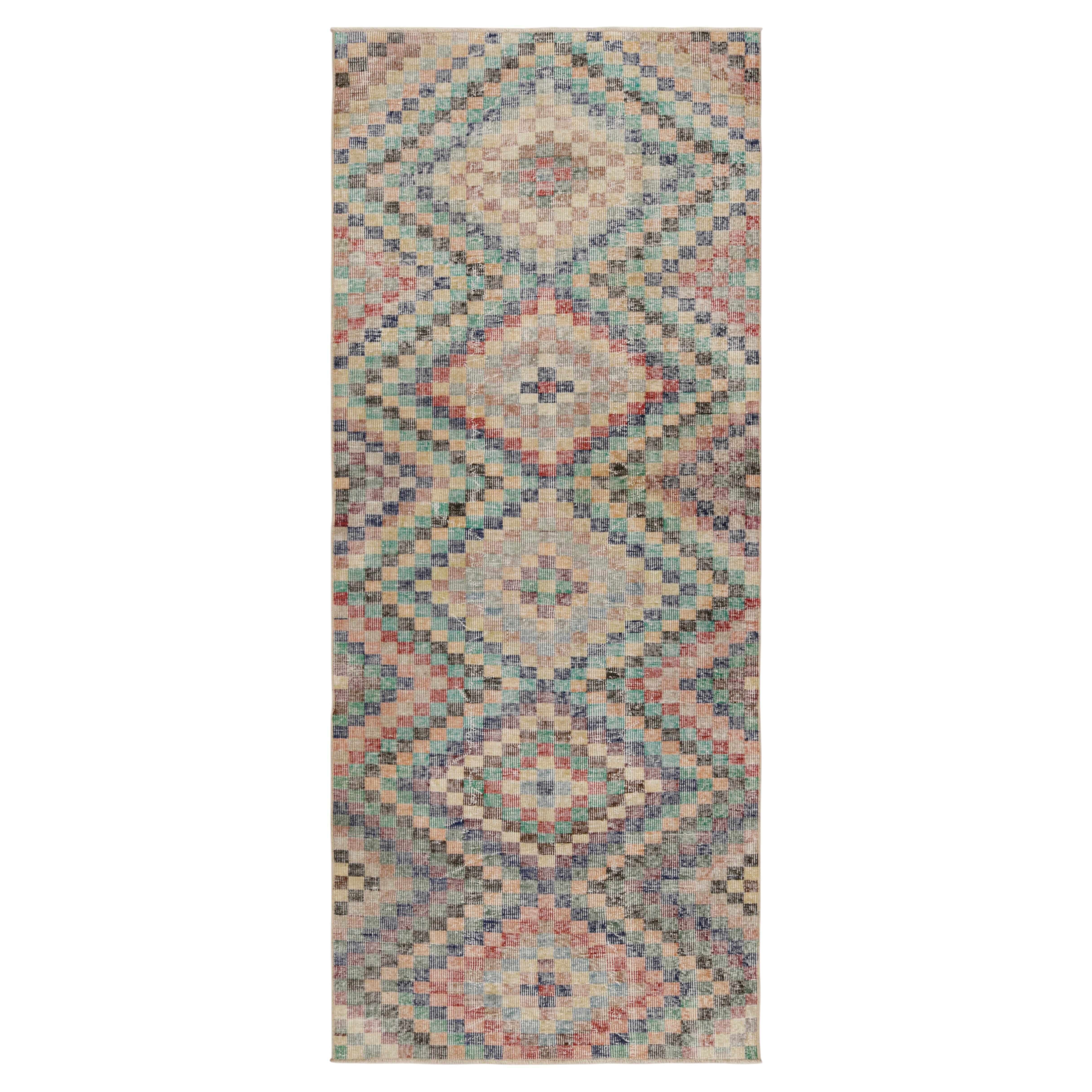Vintage Zeki Müren Runner with Polychromatic Geometric Patterns from Rug & Kilim For Sale