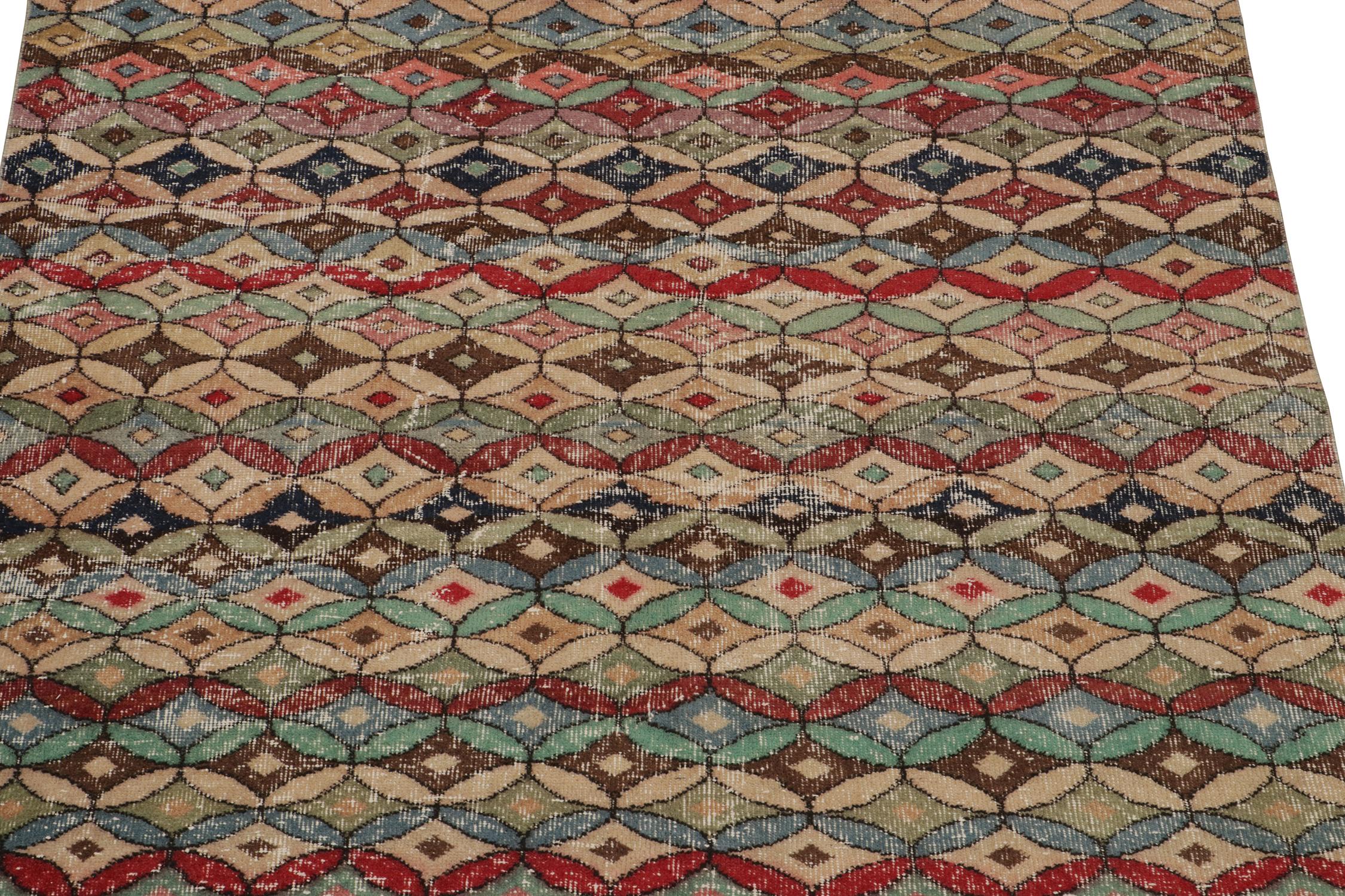 Turkish Vintage Zeki Muren Square Rug in Polychromatic Geometric Pattern For Sale