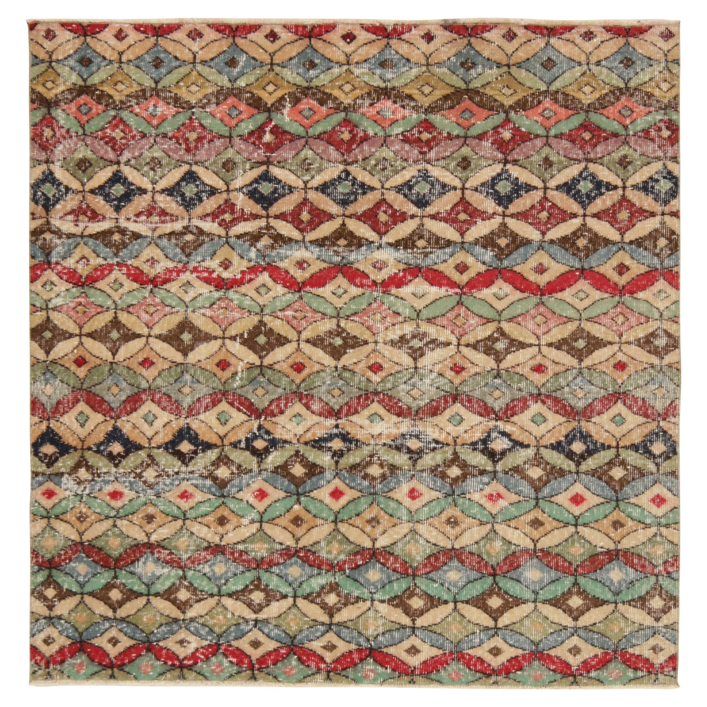 Vintage Zeki Muren Square Rug in Polychromatic Geometric Pattern For Sale