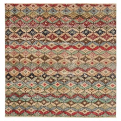 Vintage Zeki Muren Square Rug in Polychromatic Geometric Pattern