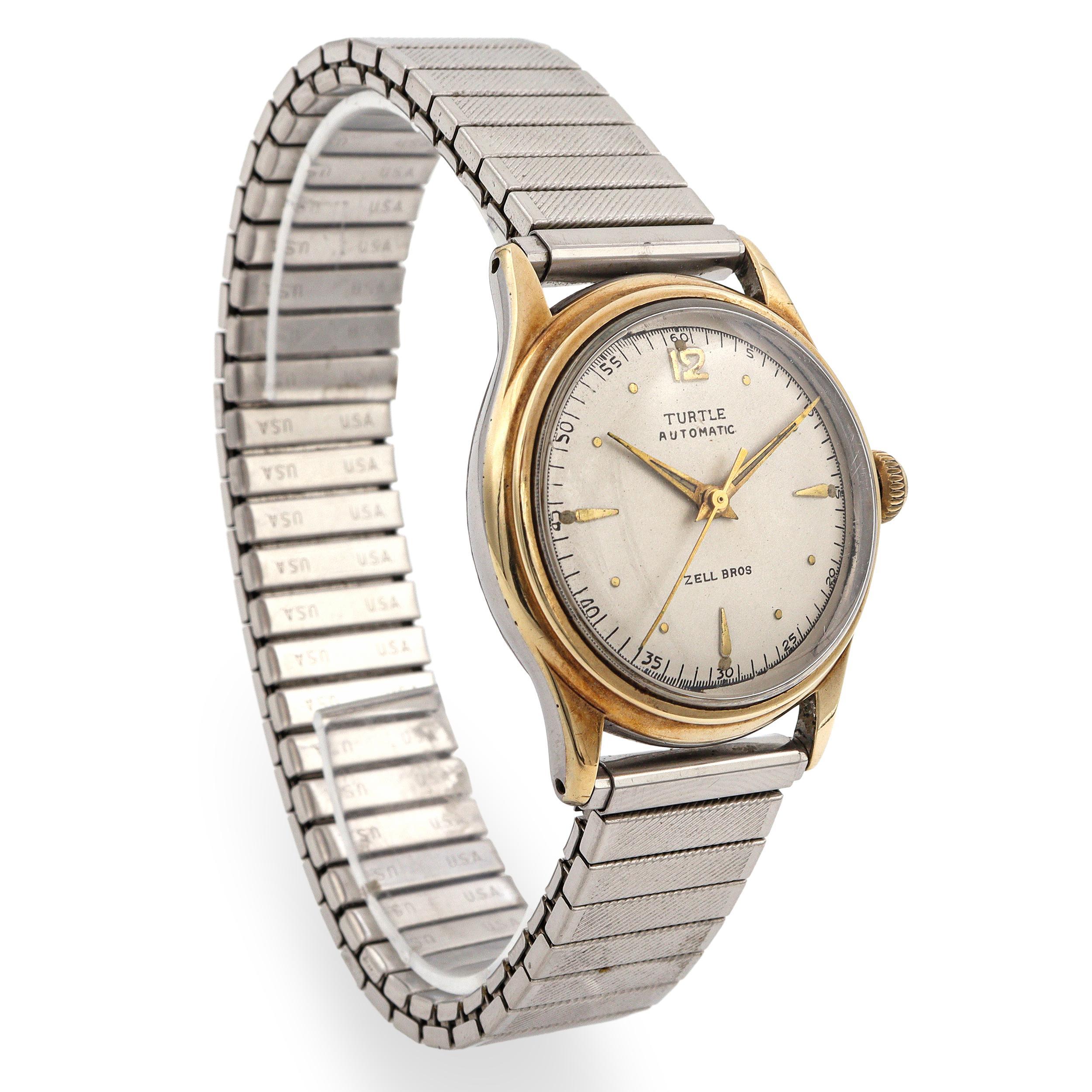 Reloj automático de hombre Vintage Zell Bros Turtle de acero inoxidable en Bueno estado para la venta en New York, NY