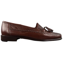 Vintage ZELLI Size 8.5 Brown Textured Ostrich Leather Tassel Loafers