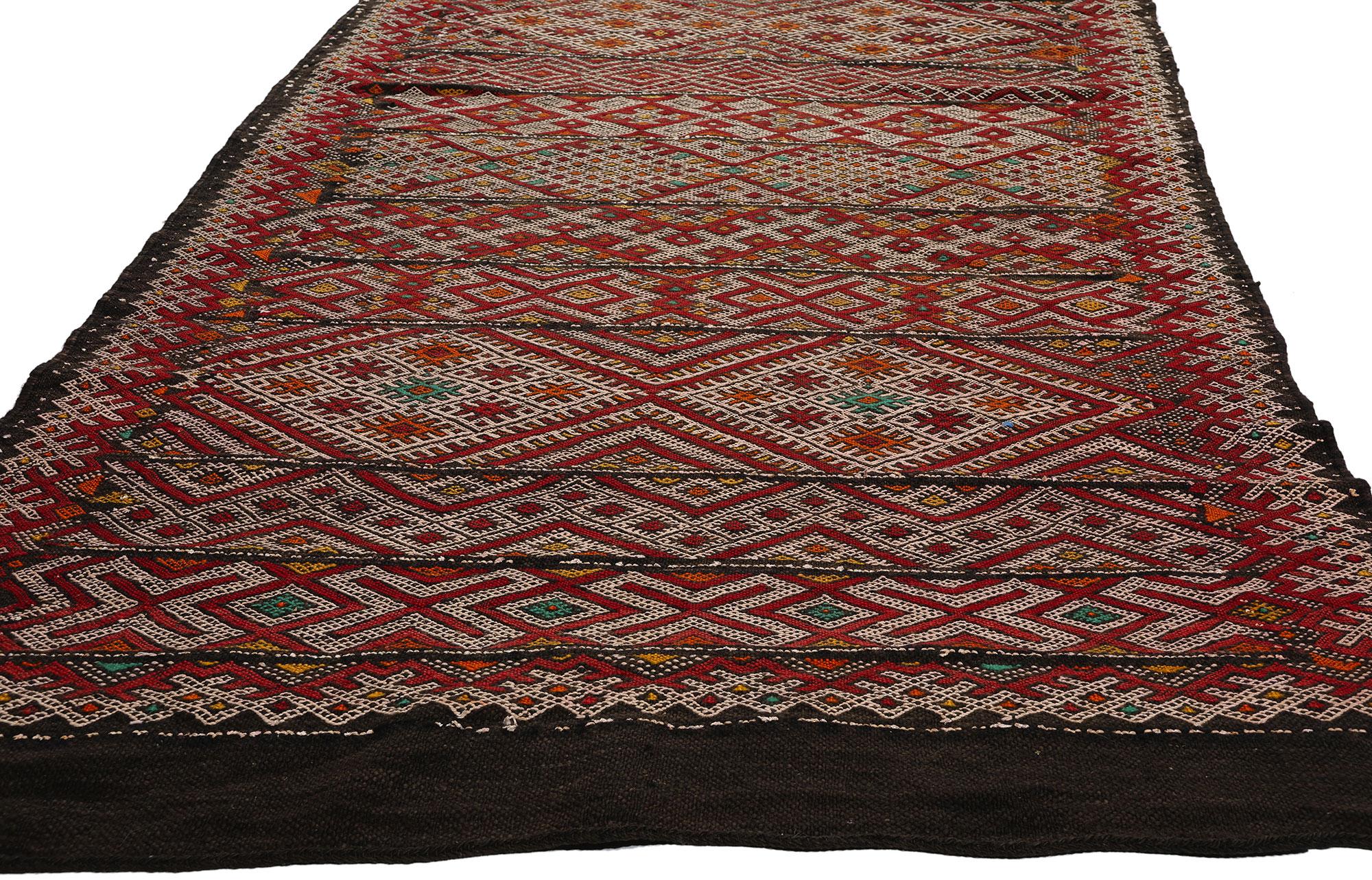 Hand-Woven Vintage Zemmour Moroccan Flatweave Carpet, 03'07 x 20'04 For Sale
