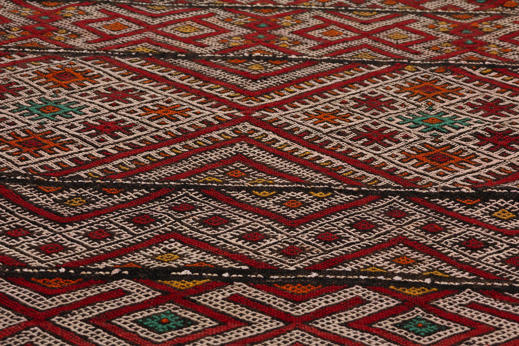 Vintage Zemmour Moroccan Flatweave Carpet, 03'07 x 20'04 In Good Condition For Sale In Dallas, TX