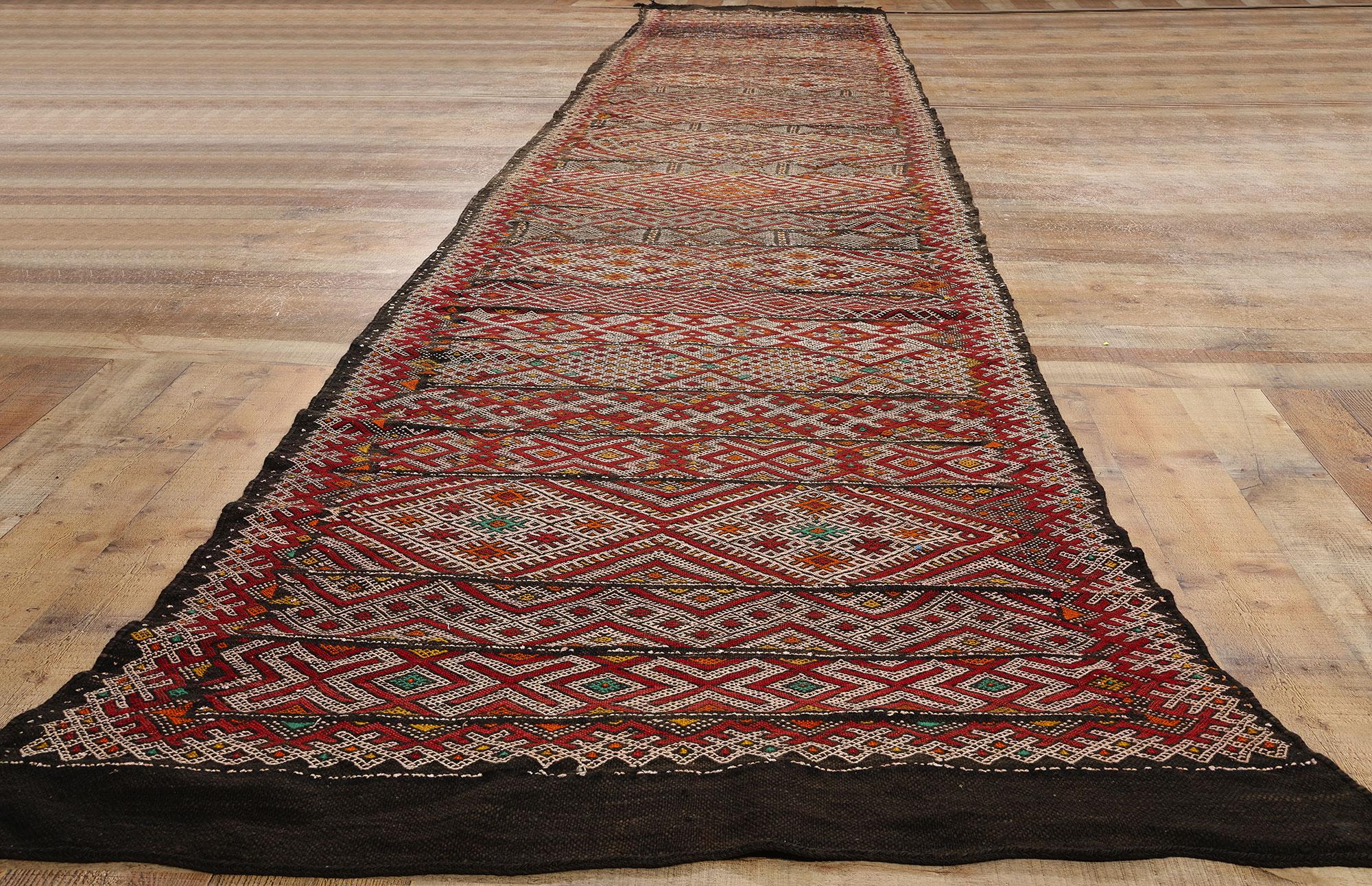 Vintage Zemmour Moroccan Flatweave Carpet, 03'07 x 20'04 For Sale 1