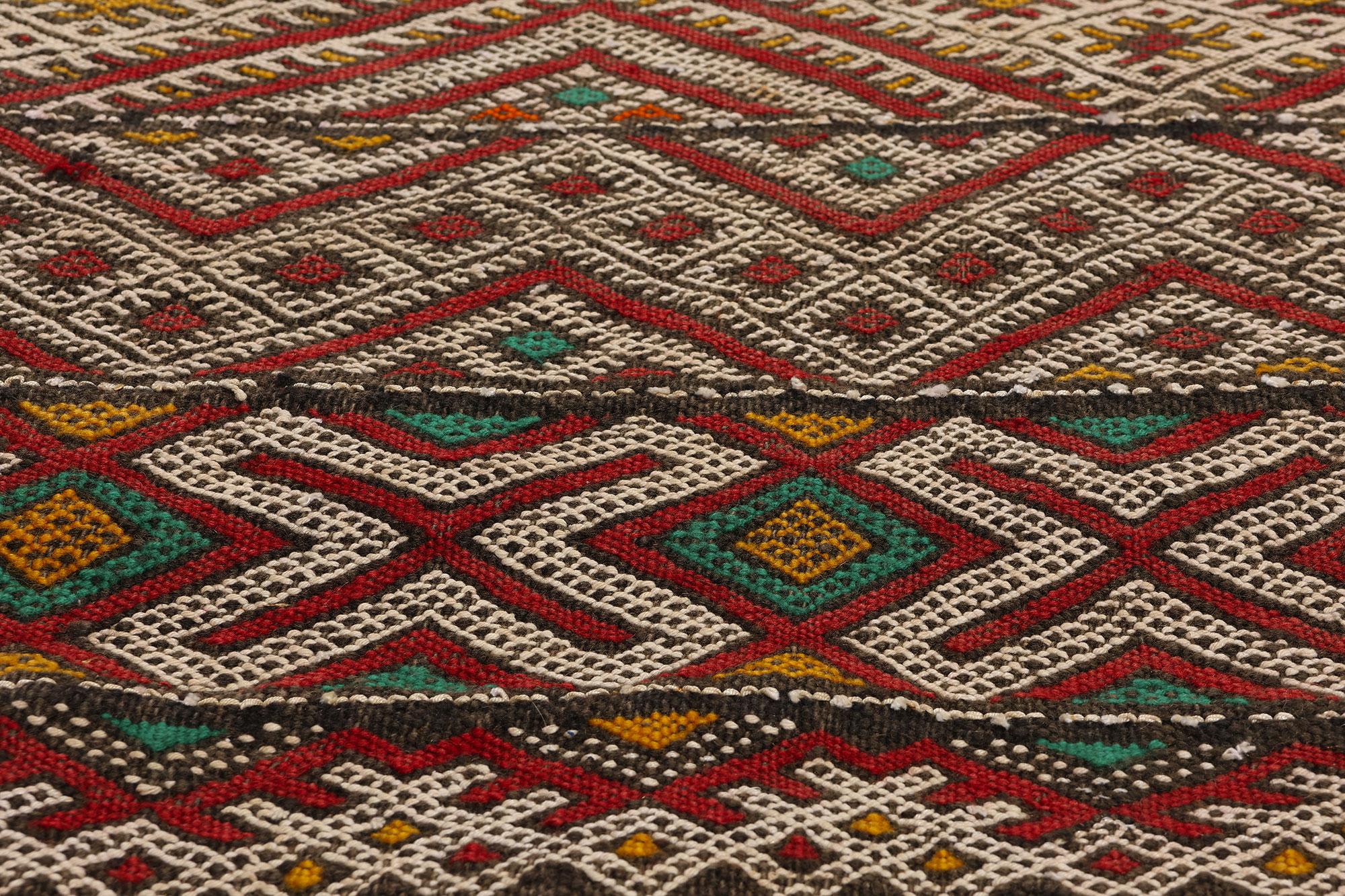 Alfombra Marroquí Zemmour Hanbel Bereber Colorida de Mediados de Siglo de 1960, 03'10 x 21'06 en Bueno estado para la venta en Dallas, TX