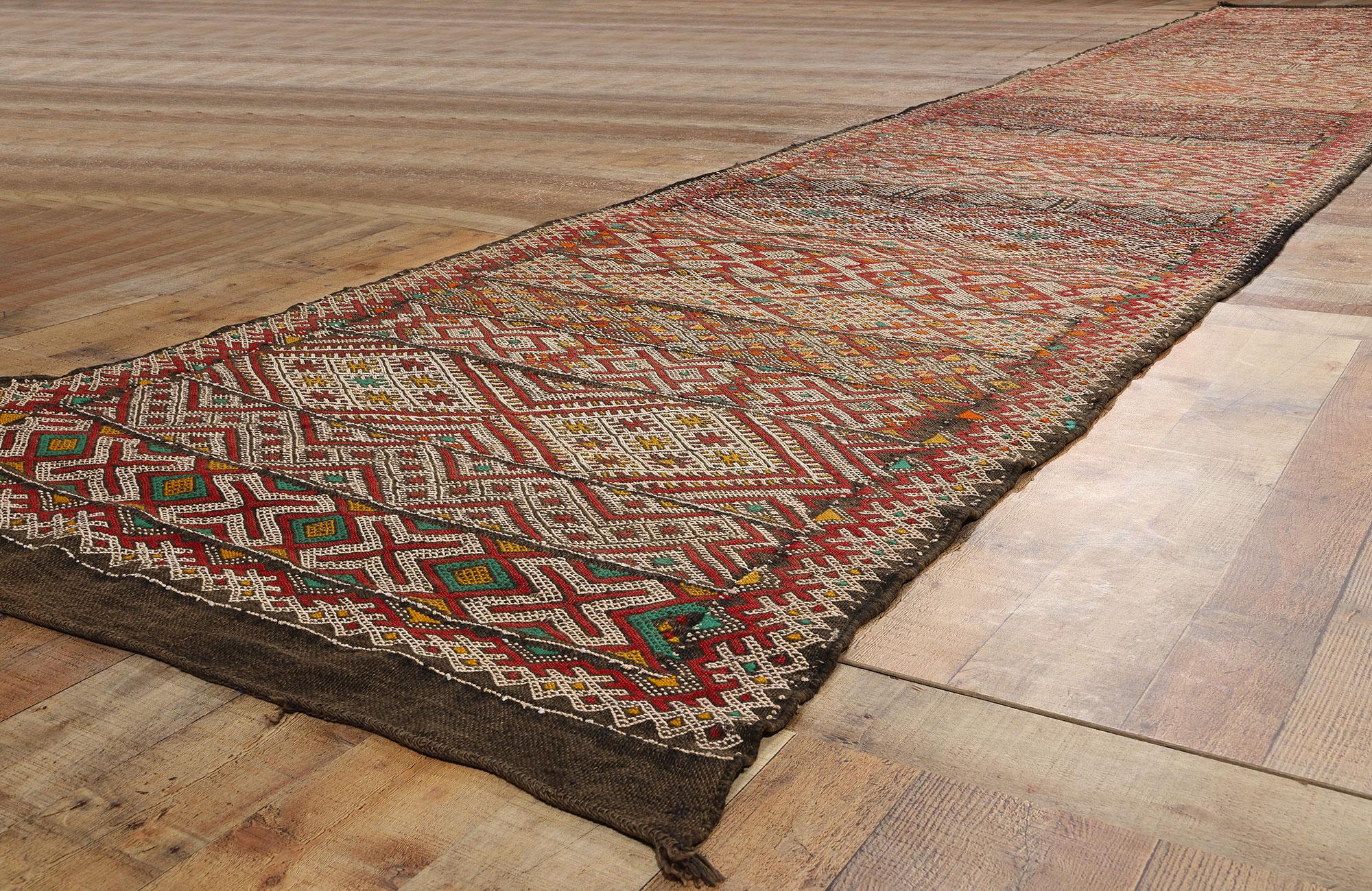 Wool Vintage Zemmour Moroccan Flatweave Carpet, 03'10 x 21'06 For Sale