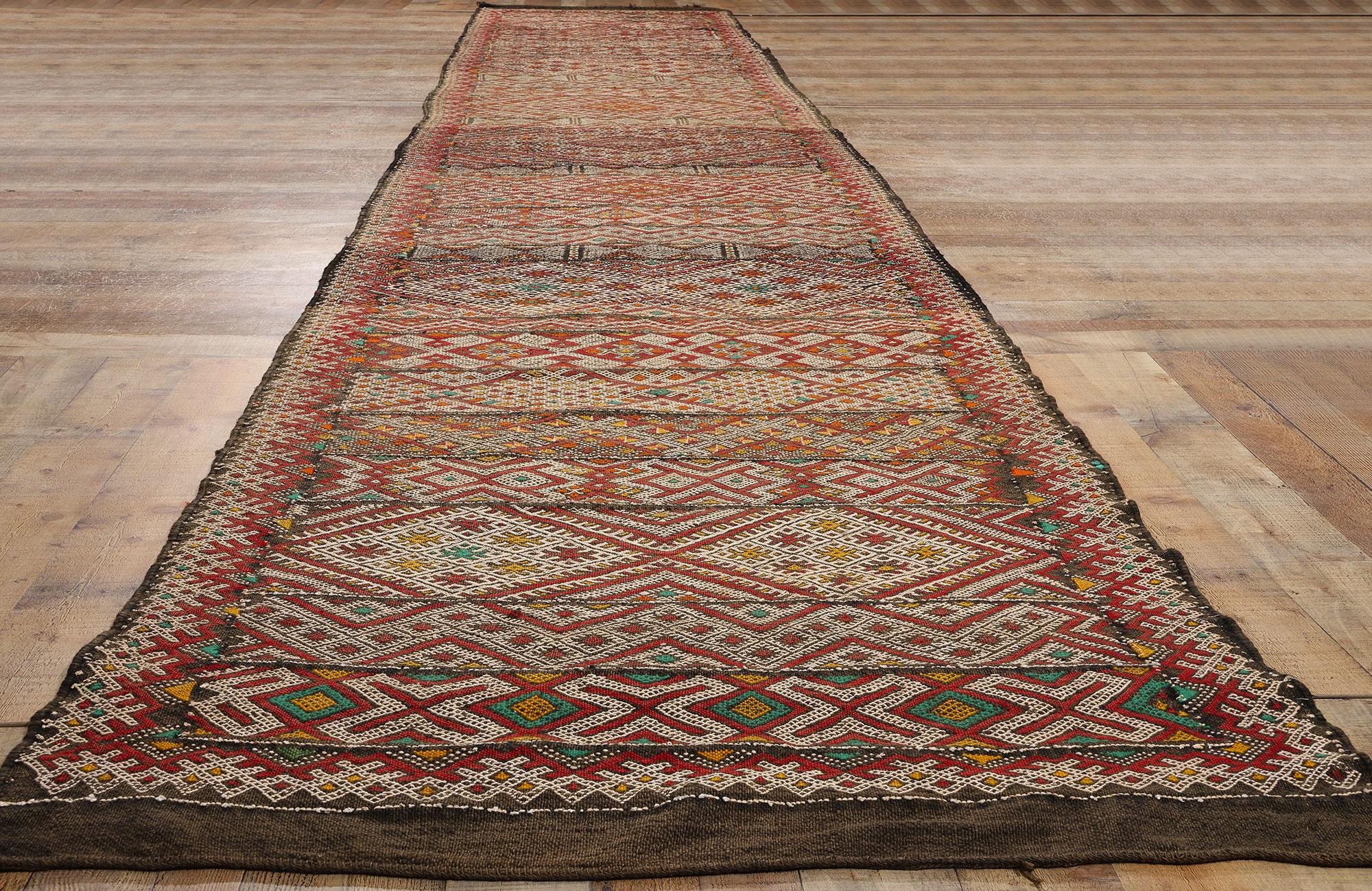 Alfombra Marroquí Zemmour Hanbel Bereber Colorida de Mediados de Siglo de 1960, 03'10 x 21'06 en venta 1