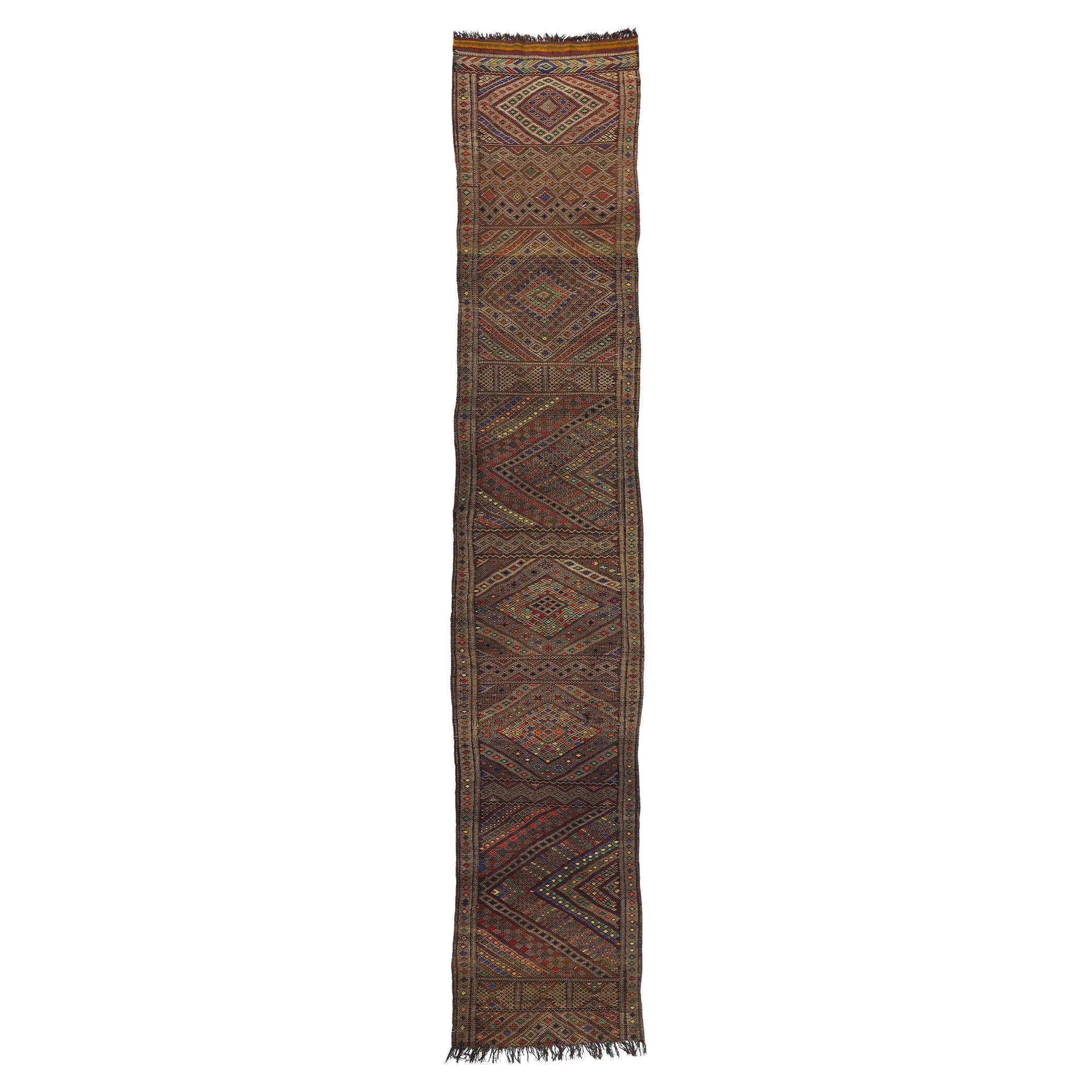 Marokkanischer Hanbel-Teppich Zemmour, Kelim-Läufer im Vintage-Stil