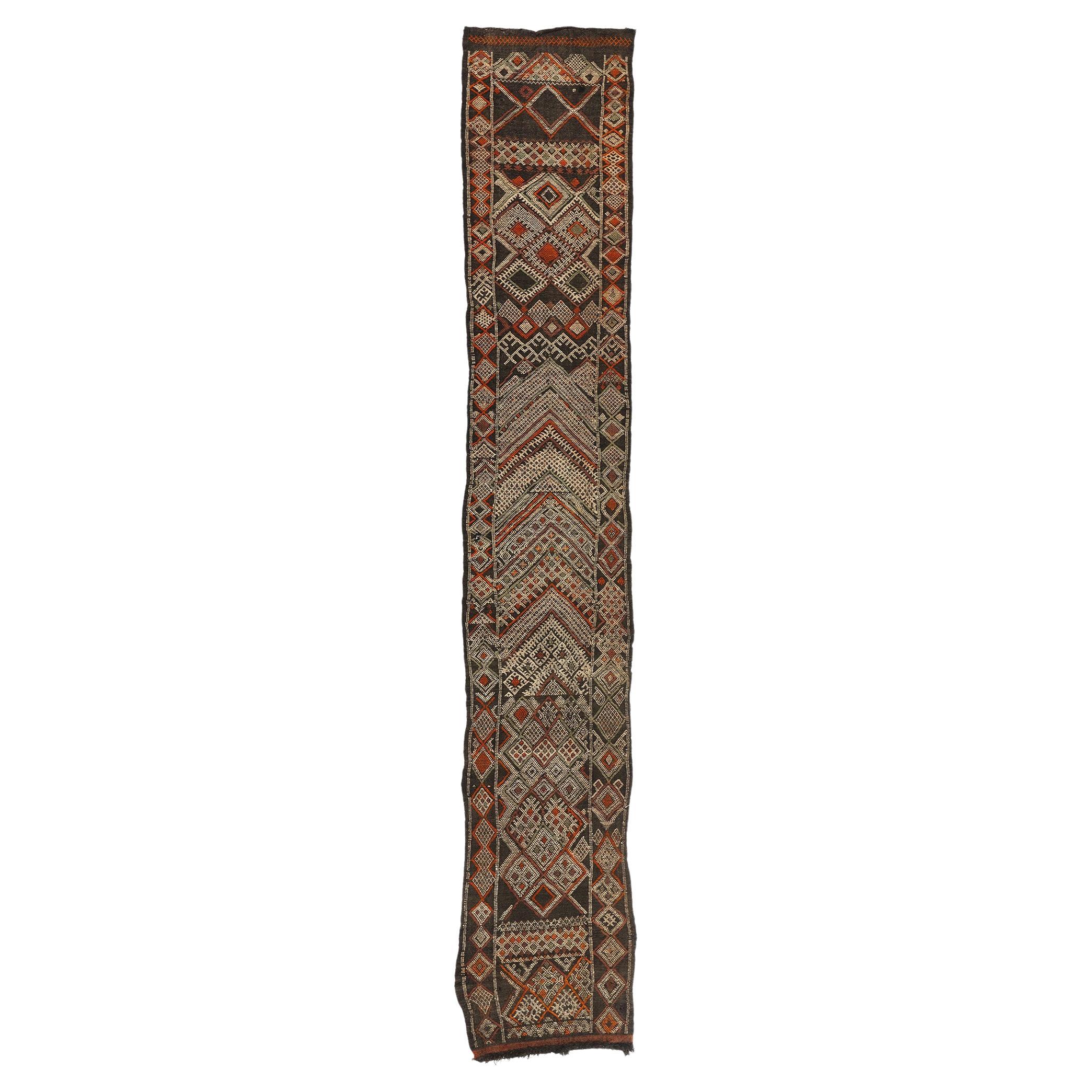Vintage Zemmour Alfombra Hanbel Marroquí Kilim Runner