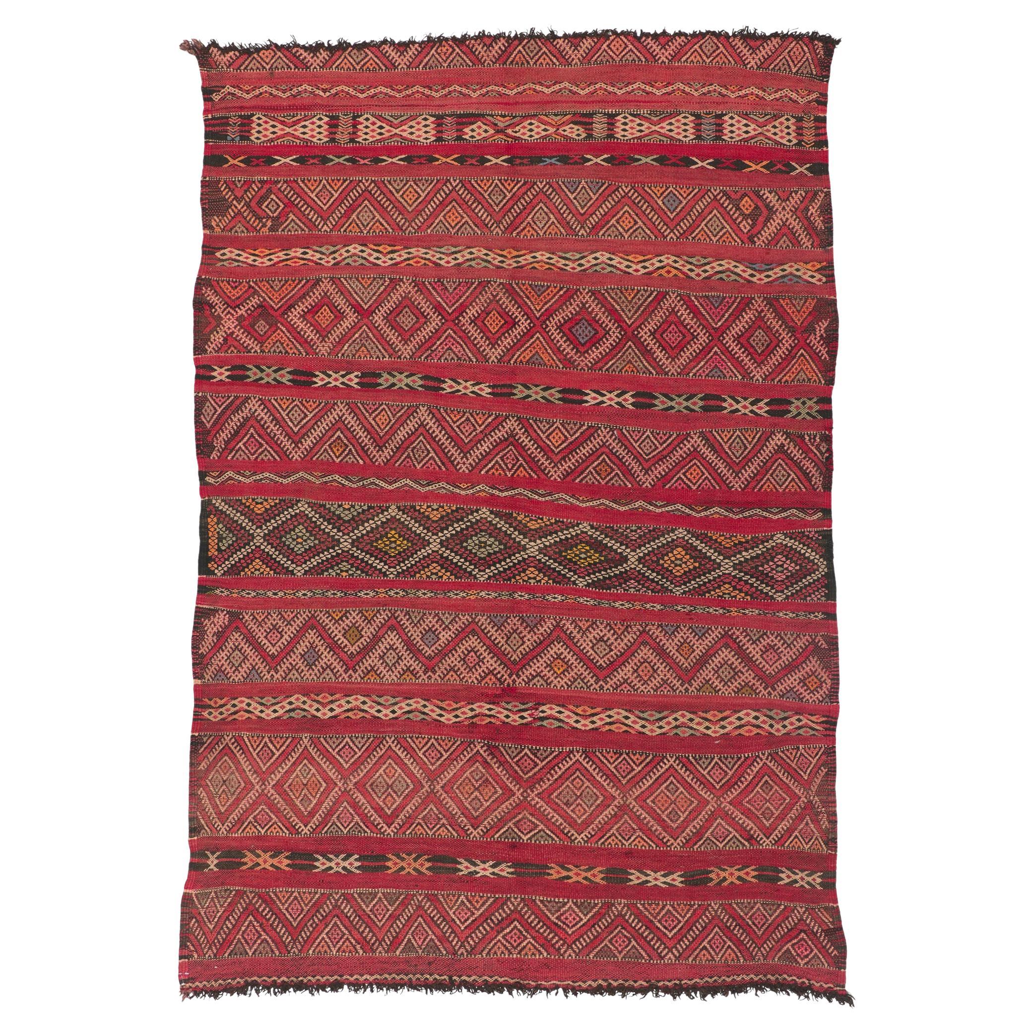 Vintage Zemmour Marokkanischer Kelim-Teppich