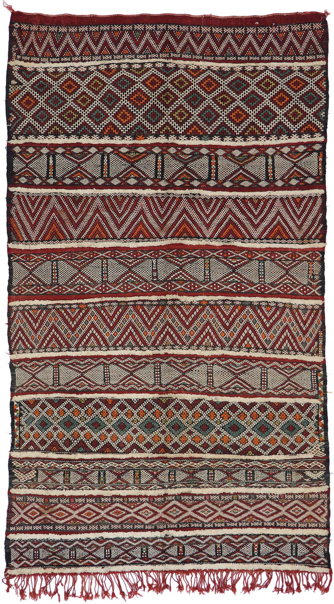 Vintage Zemmour Moroccan Kilim Rug with Tribal Style For Sale 2