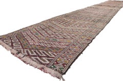 1960's Colorful Mid-Century Berber Zemmour Hanbel Moroccan Carpet, 03'08 x 24'03